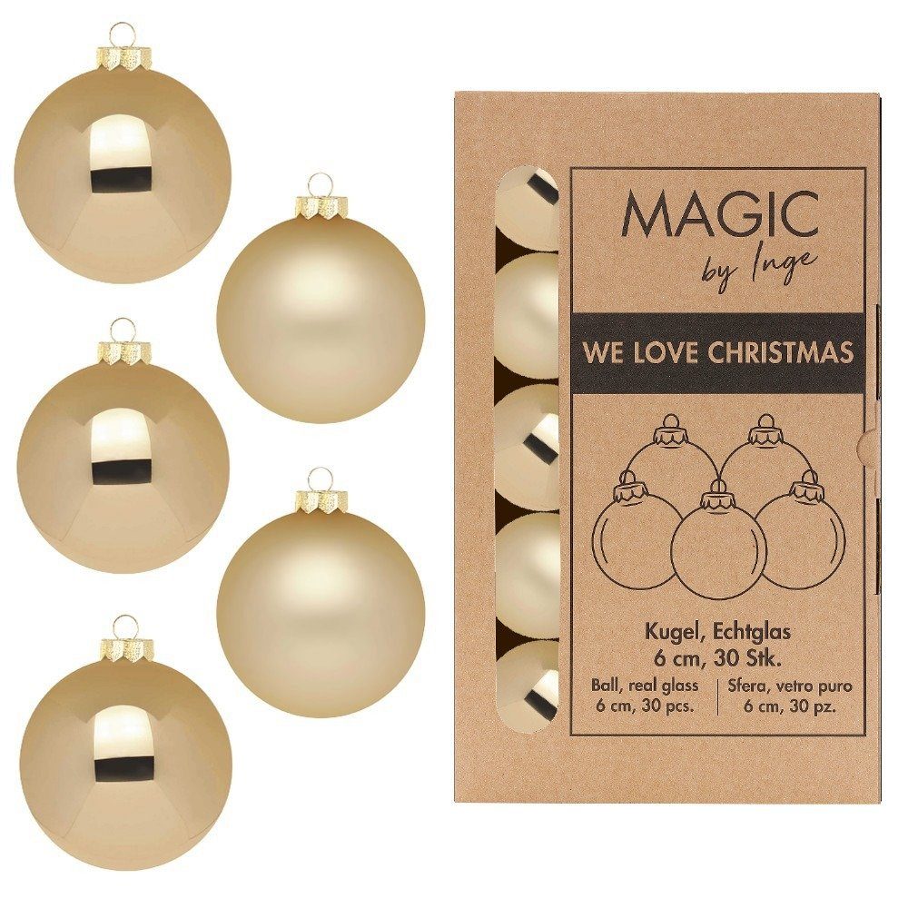 Holly & Jolly Weihnachtsbaumkugel, Weihnachtskugeln Glas 6cm 30 Stück - Brokatgold