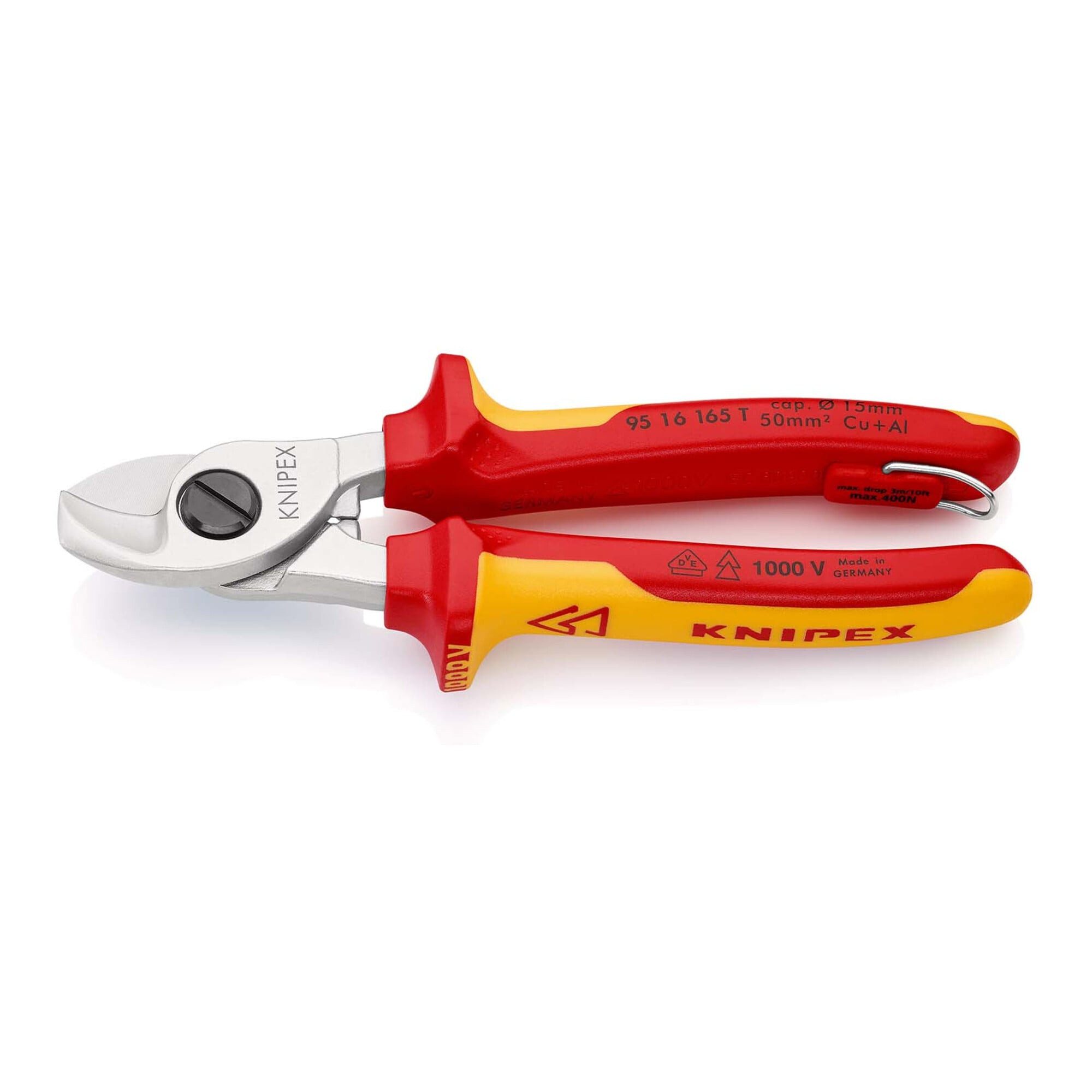 Knipex Kabelschere KNIPEX 95 16 165 T BK Kabelschere mit Befestigungsöse verchromt VDE 16