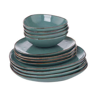 BUTLERS Single Geschirr-Set FINCA Geschirr-Set 12-tlg., Porzellan, 12-teiliges Geschirr-Set in Blau - Geschirr aus Porzellan - Set bestehend aus Dinnertellern, Frühstückstellern, Schalen