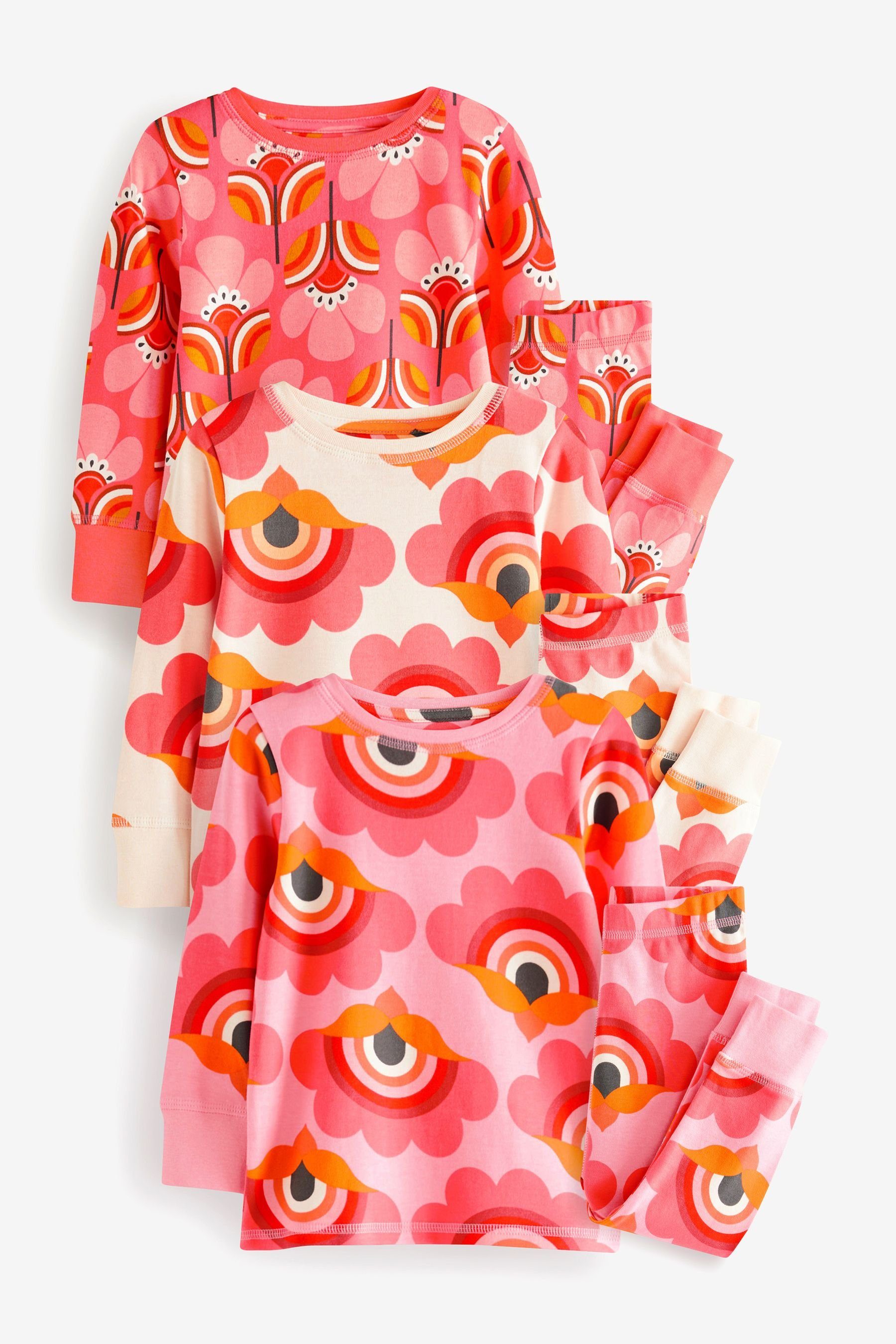 Pyjama 3er-Pack Schlafanzüge mit Retro-Print