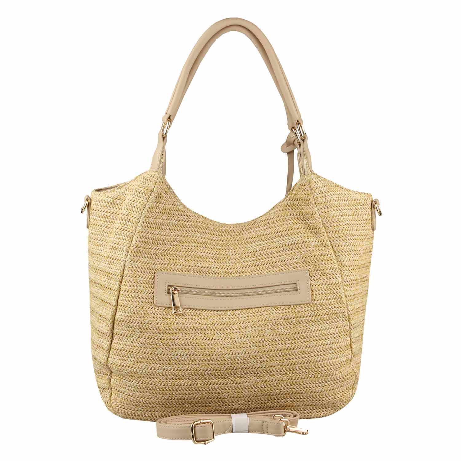 ITALYSHOP24 Schultertasche DAMEN TASCHE Strohtasche Shopper Tote Geflecht Häkeltasche Weekender, Boho Beuteltasche Leder Optik Sommer Basttasche Hobo Strand Urlaub