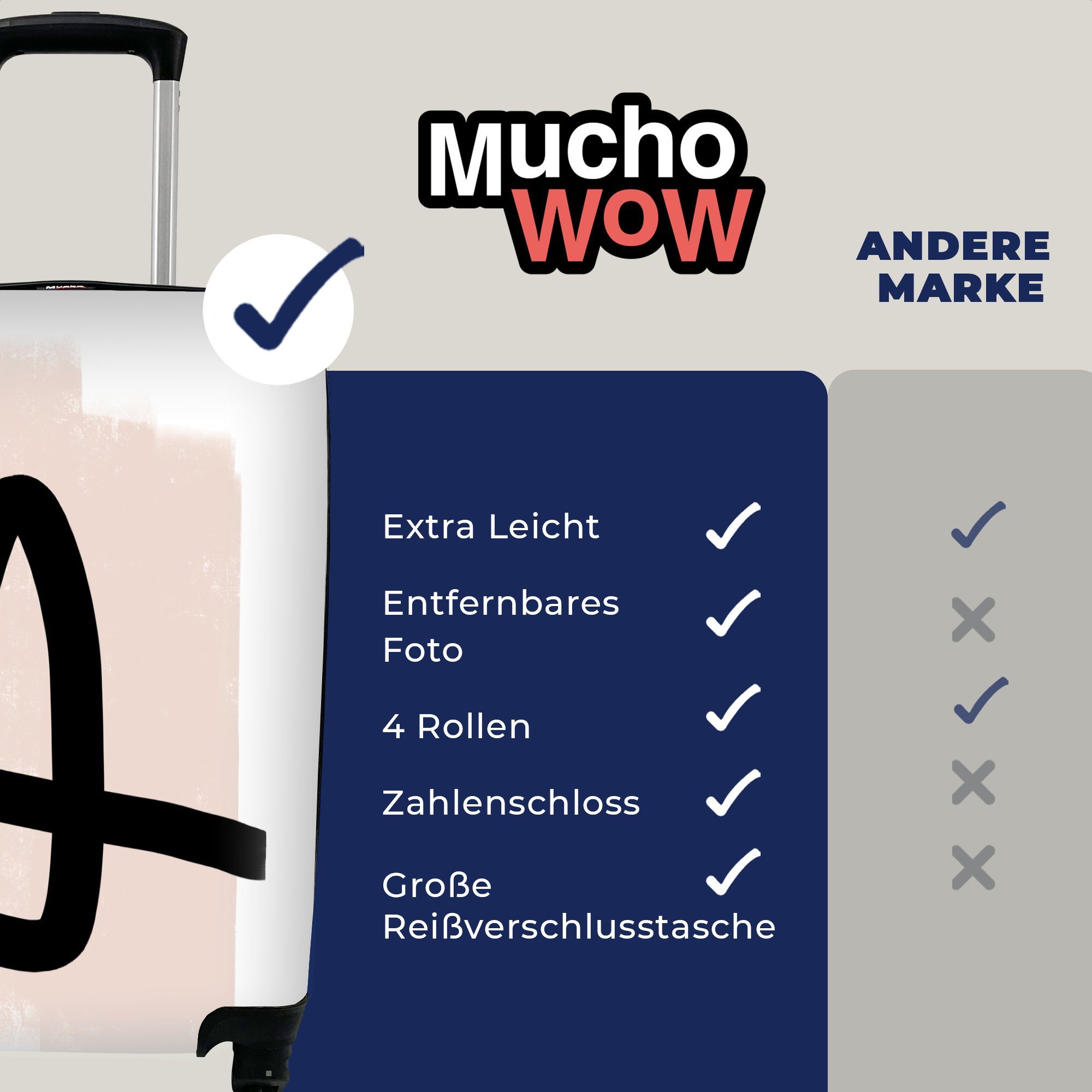 MuchoWow Handgepäckkoffer Abstrakt für rollen, Ferien, - - Reisetasche Rosa, Reisekoffer Rollen, mit Pastell Handgepäck Trolley, 4