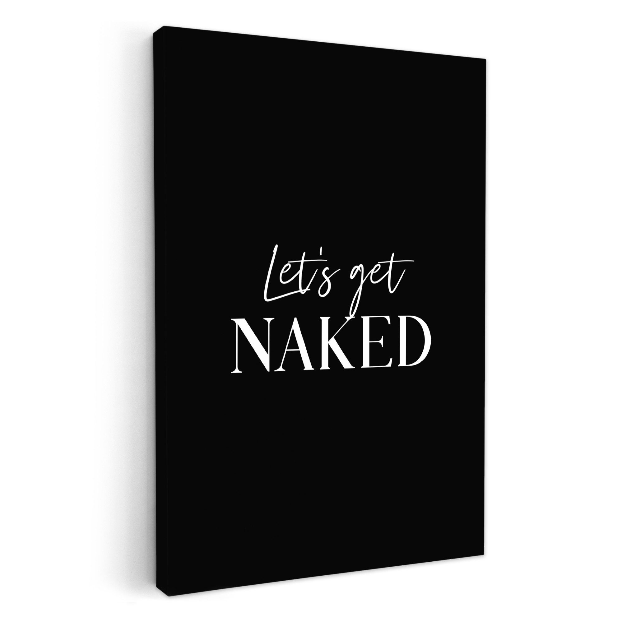 OneMillionCanvasses® Leinwandbild Zitat - Let's get naked - Schwarz - Sprüche, Fotodruck (1 St), Badezimmer Deko, Изображения WC, Toilette Wanddeko 20x30 cm