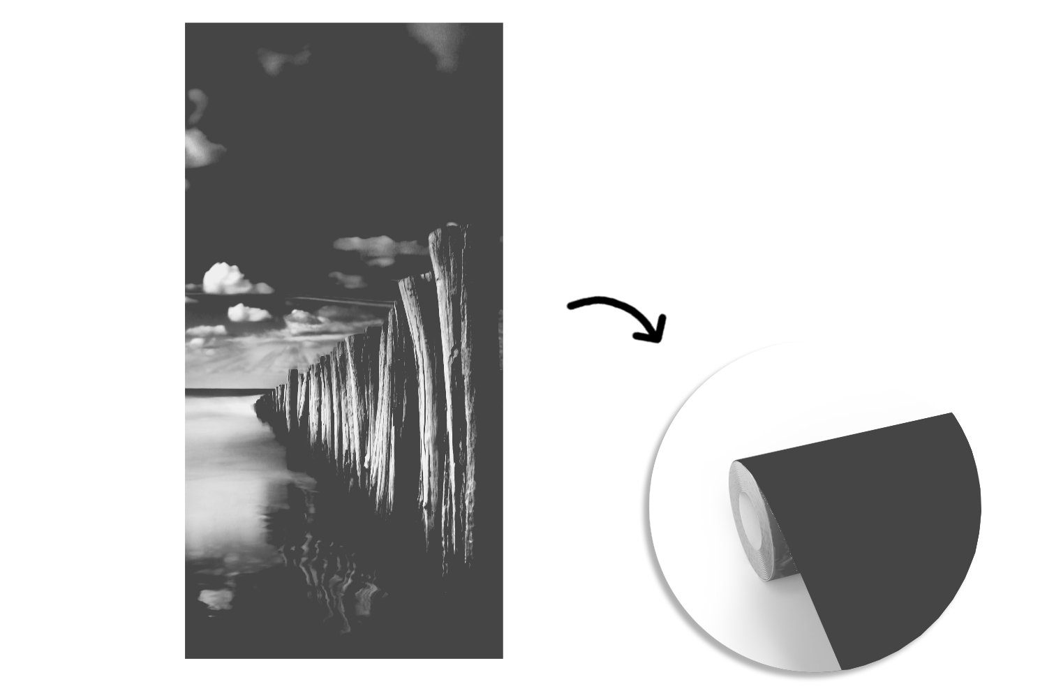 MuchoWow Fototapete Stürmisches Wetter Schwarz-Weiß-Fotodruck, St), (2 Schlafzimmer bedruckt, Fototapete Matt, für Wohnzimmer Vliestapete Küche