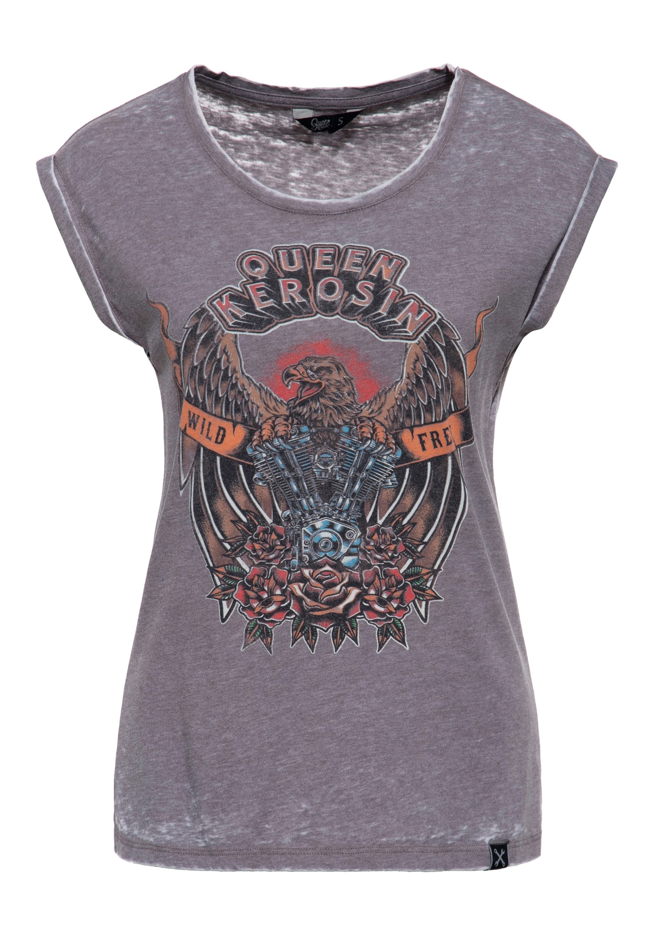 QueenKerosin Print-Shirt Wild & Free (1-tlg) im Vintage-Look