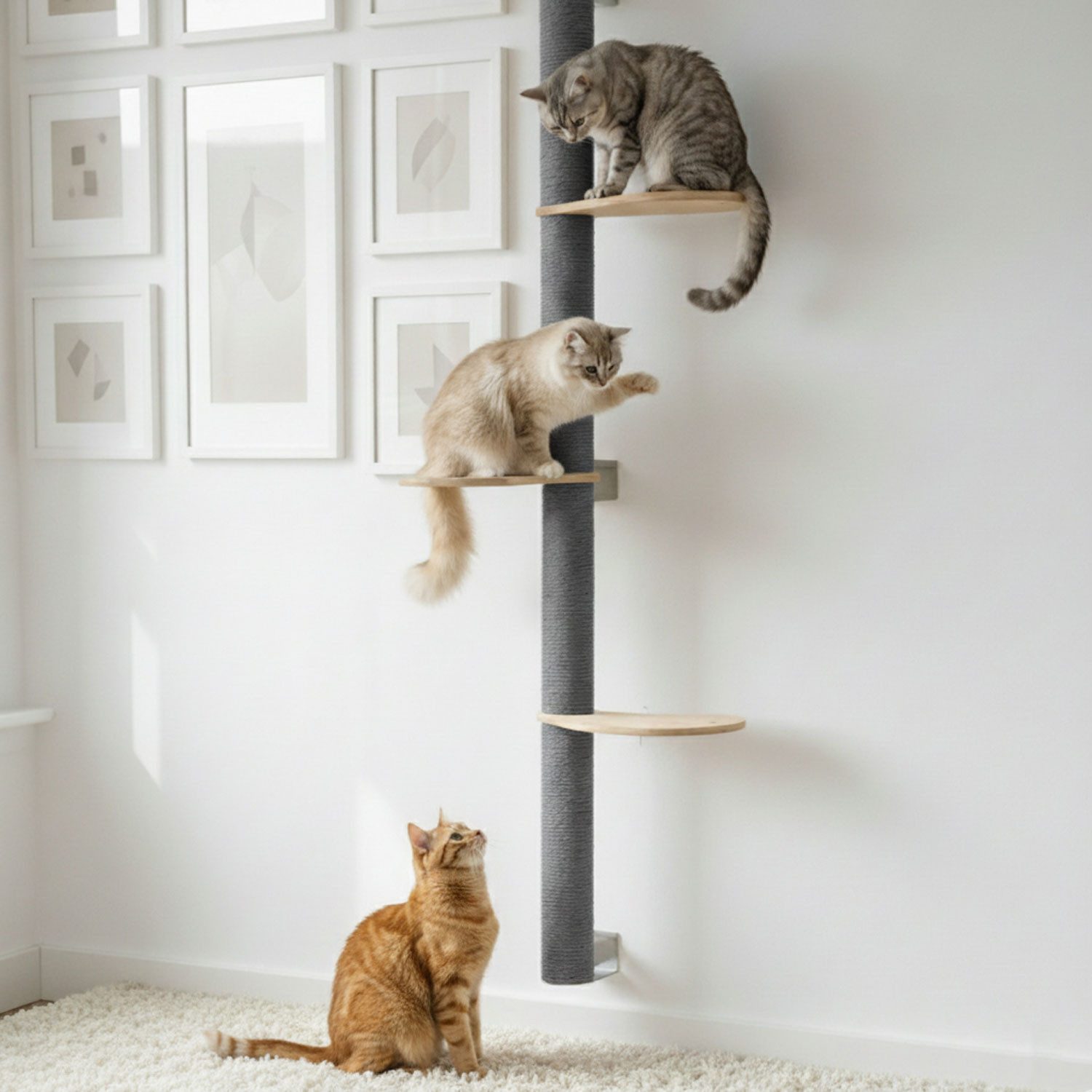 eyepower Kratzbaum zur Wandmontage - 240cm Wandkratzbaum für Katzen mit 5 Bambus Plateaus, Sisalstamm Wand - Katzenkratzbaum platzsparend - Kletterwand Katze