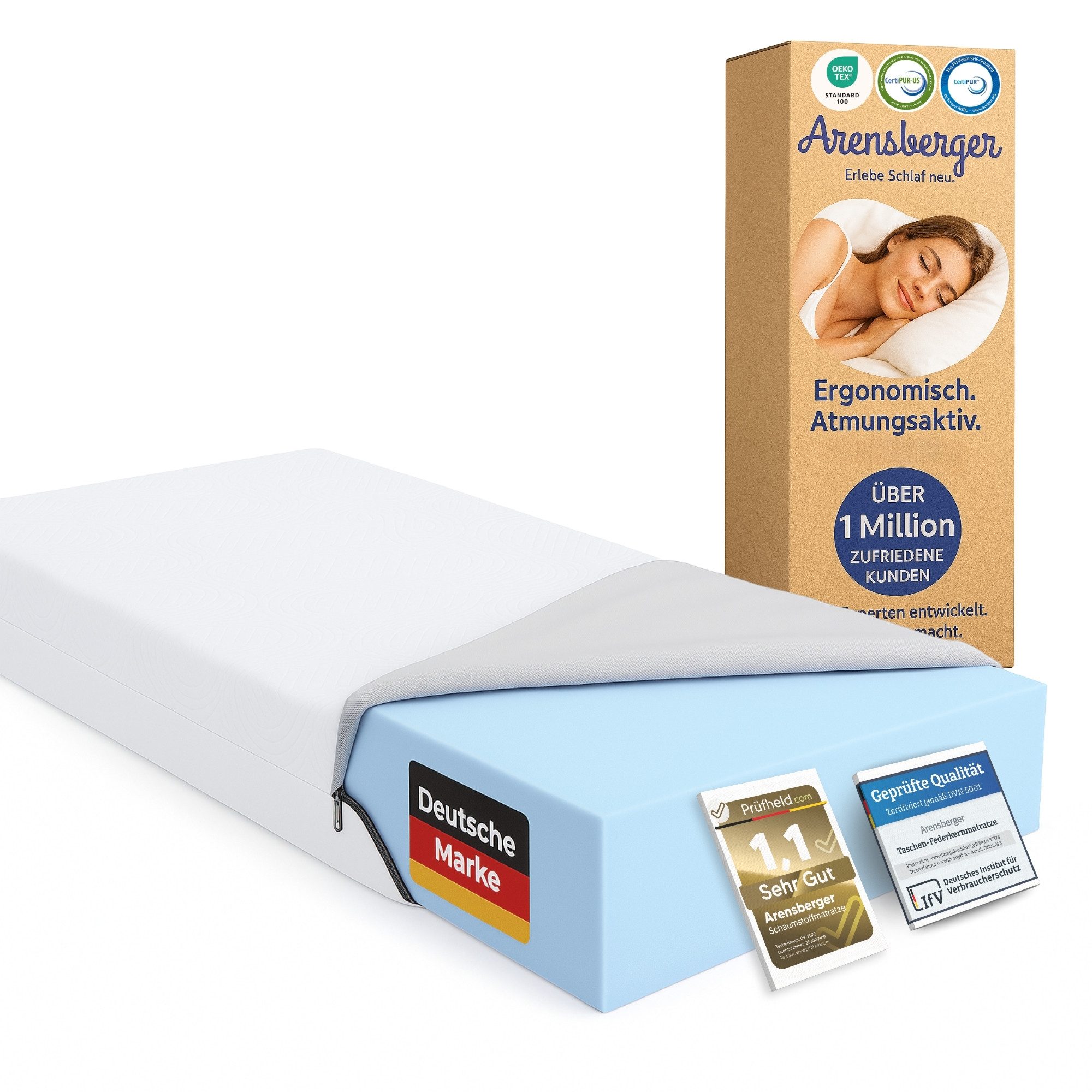 Kaltschaummatratze Gelschaum Matratze ANNA, Rollmatratze Komfortmatratze H3 Härtegrad, Arensberger, 13 cm hoch, (13 cm NANOCELL® Gel-Schaum), Atmungsaktiv, Abnehmbarer Bezug 240g/m², Waschbar bis 60°C –