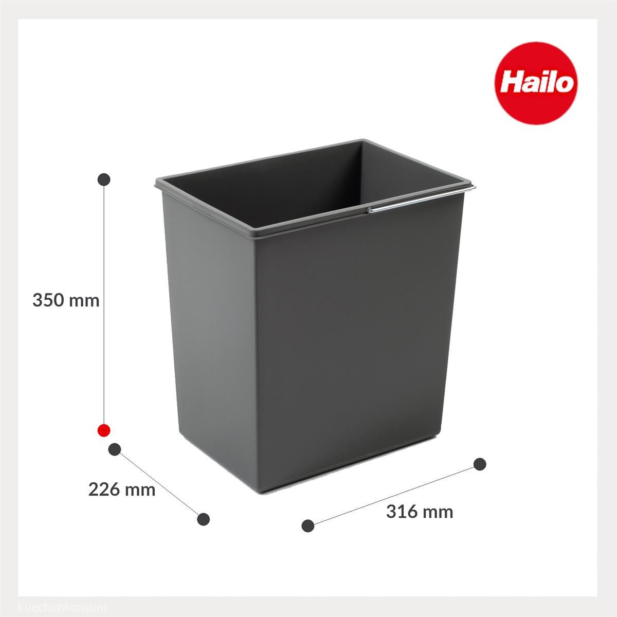 Hailo Einbaumülleimer Hailo Inneneimer 1220969 grau 20 L 316 x 226 x 350 mm mit Henkel