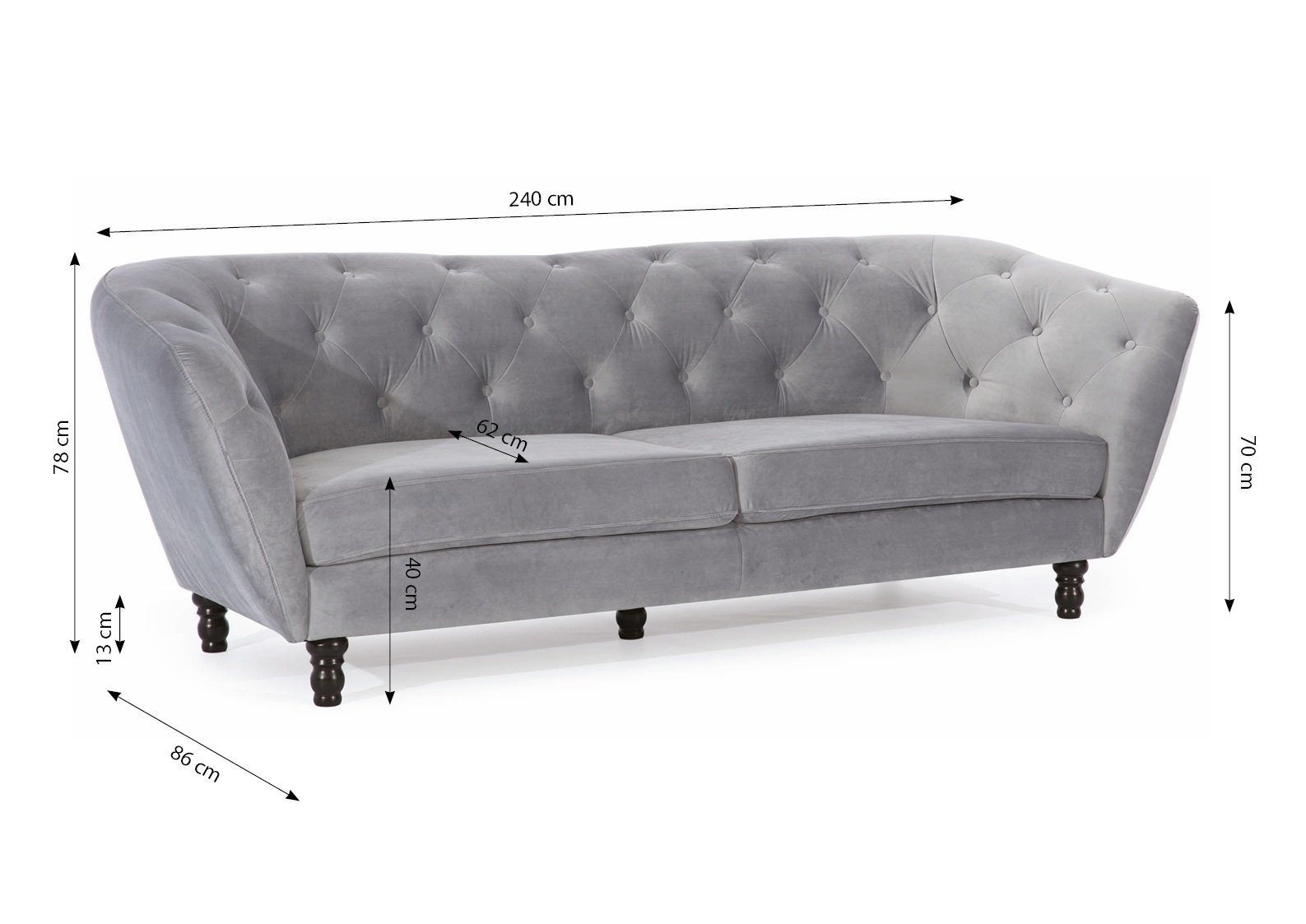 Fun Möbel Sofa Sofa Charlotte 1 Teile Designer-Sofa 3-Sitzer Hellgrau Stoff