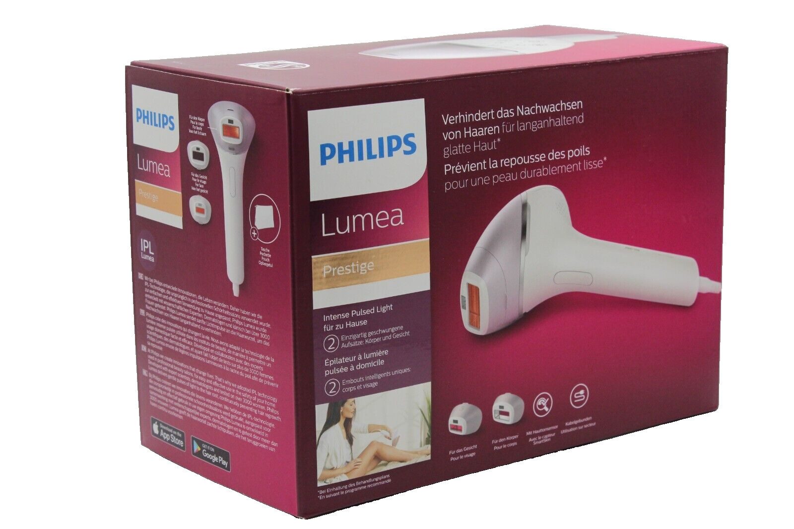 Philips IPL-Haarentferner Lumea Prestige BRI944/00 8000 Series, 450.000 Lichtimpulse, Hauttonsensor, 2 Aufsätze (Gesicht + Körper)