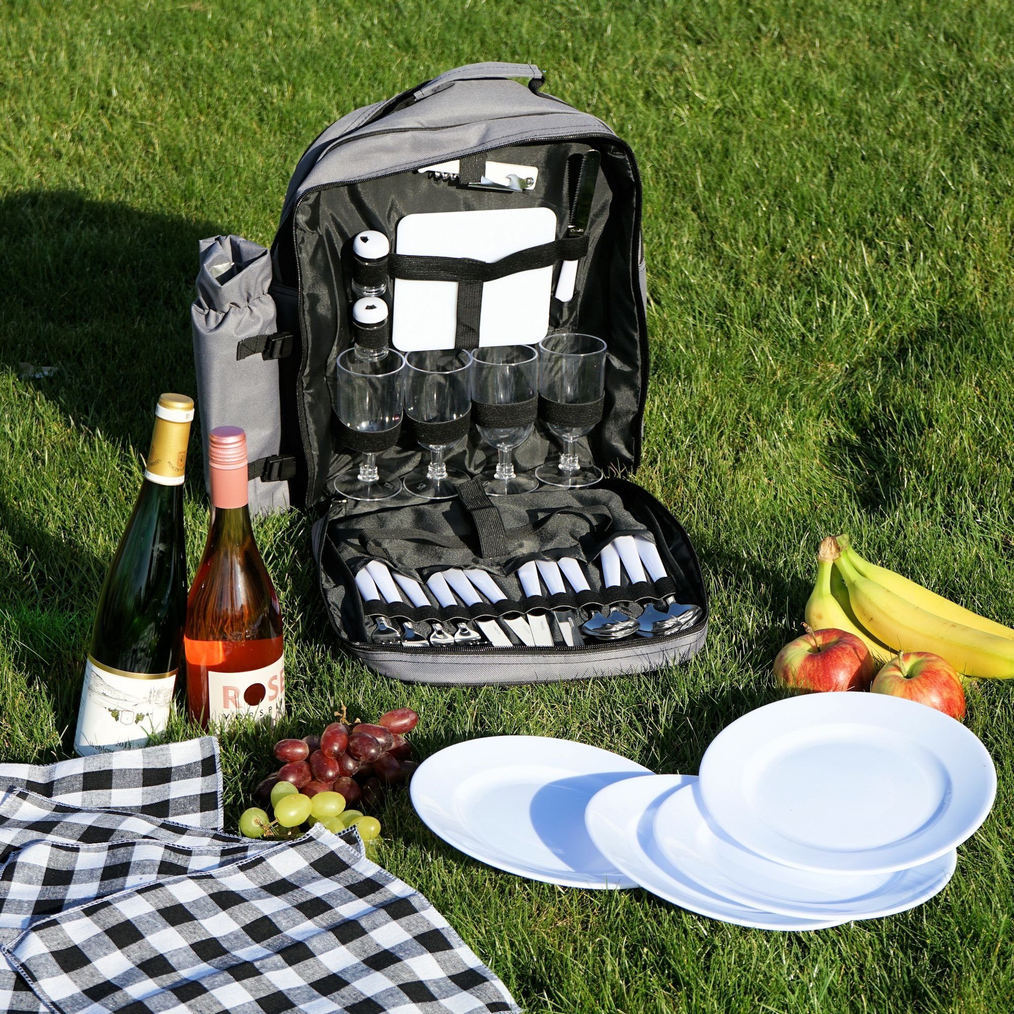 Freizeitrucksack Picknickset Grau, Personen, Rucksack für 4 31-teilig CampFeuer Picknick