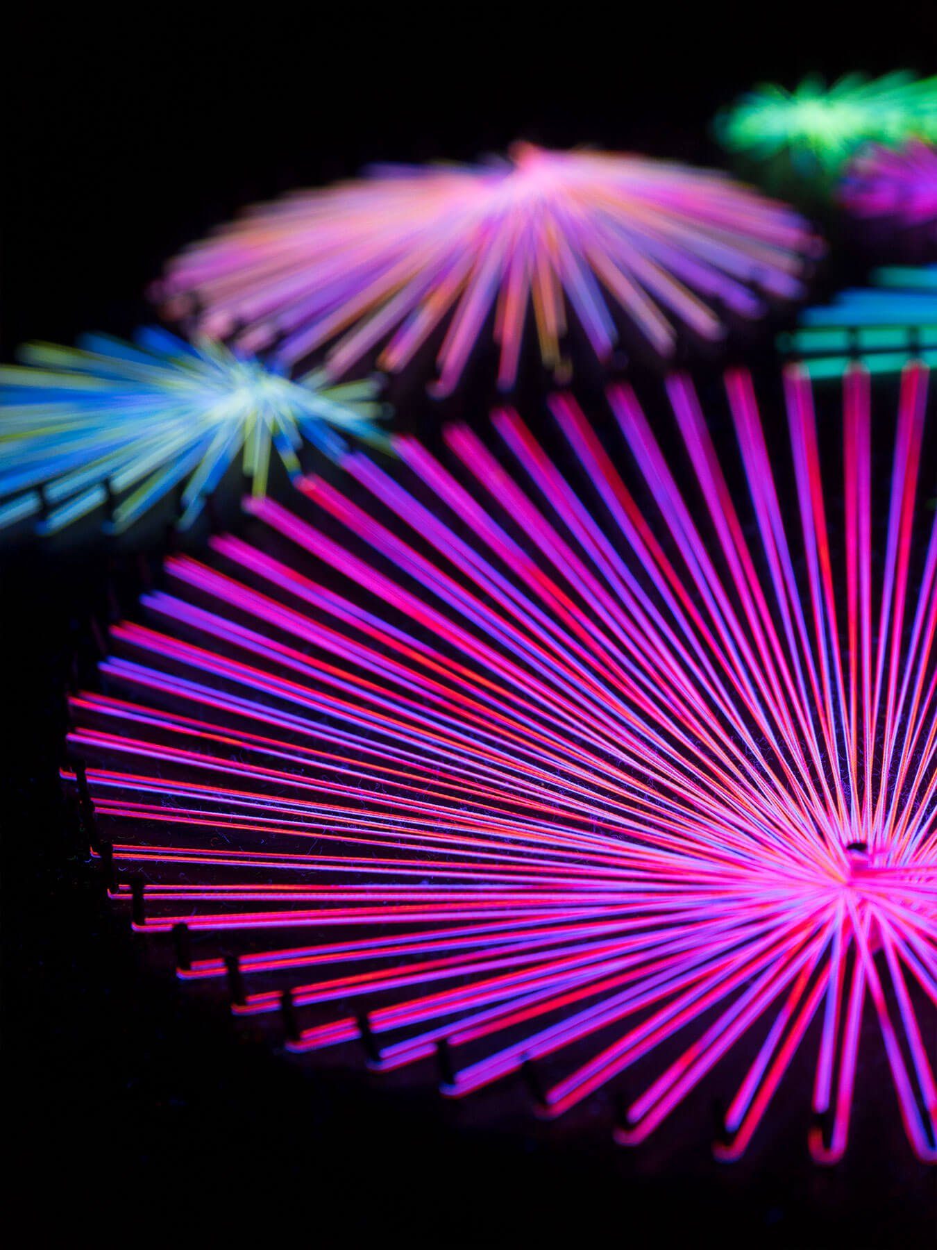 PSYWORK Dekoobjekt Schwarzlicht 2D "Firework", unter leuchtet Fadendeko UV-aktiv, StringArt 42cm, Schwarzlicht