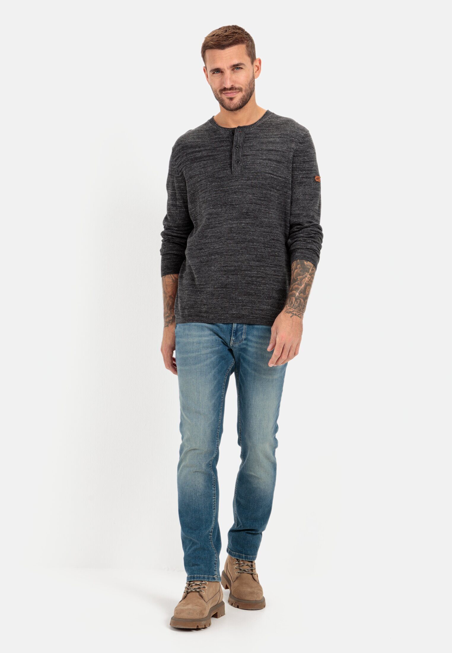 camel active Henleyshirt aus reiner Baumwolle Langarm