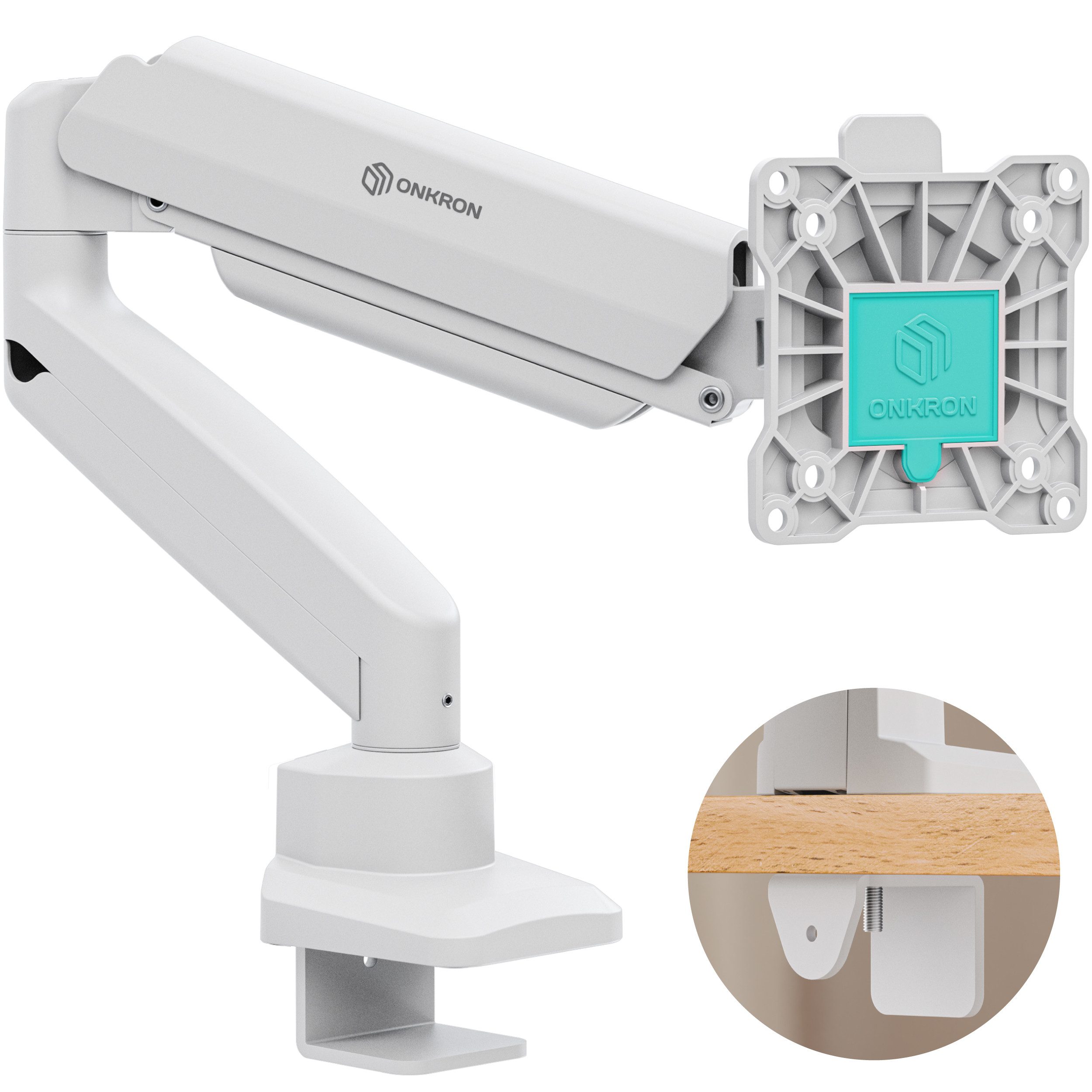 ONKRON Monitor-Halterung 13-32 Zoll, bis 10 kg, VESA 75x75-100x100, G80-W, (bis 32 Zoll, neigbar, schwenkbar, drehbar, Gasdruckfeder, Kabelmanagement)