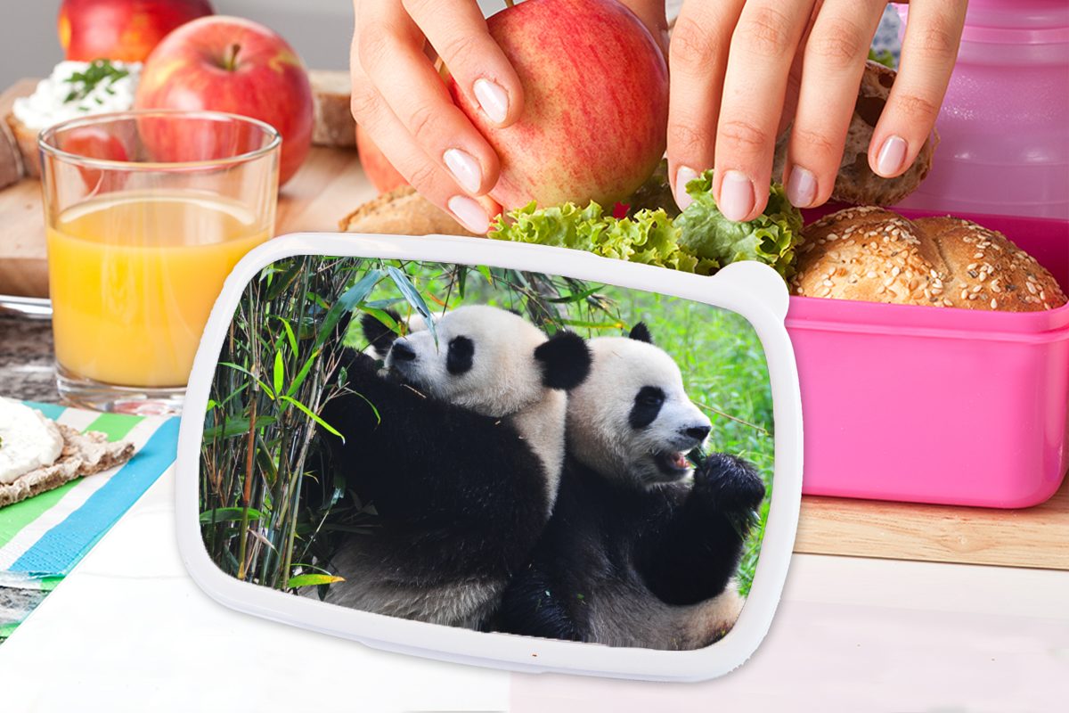 Snackbox, Mädchen, Erwachsene, Brotbox für (2-tlg), - - Bambus MuchoWow Panda rosa Brotdose Natur, Kunststoff, Kinder, Lunchbox Kunststoff