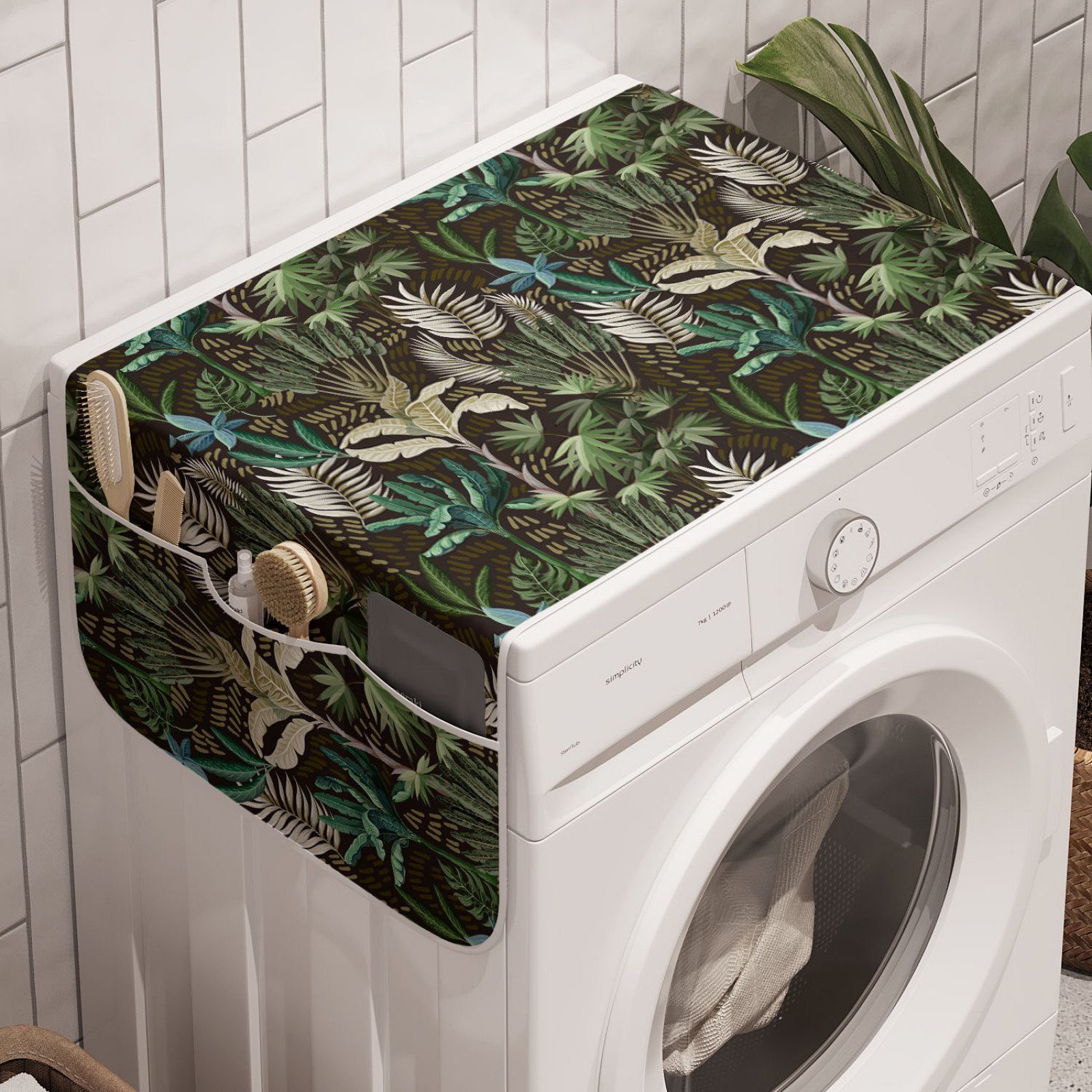 Abakuhaus Badorganizer Anti-Rutsch-Stoffabdeckung für Waschmaschine und Trockner, Tropisch Exotische Hawaii Pflanzen Kunst