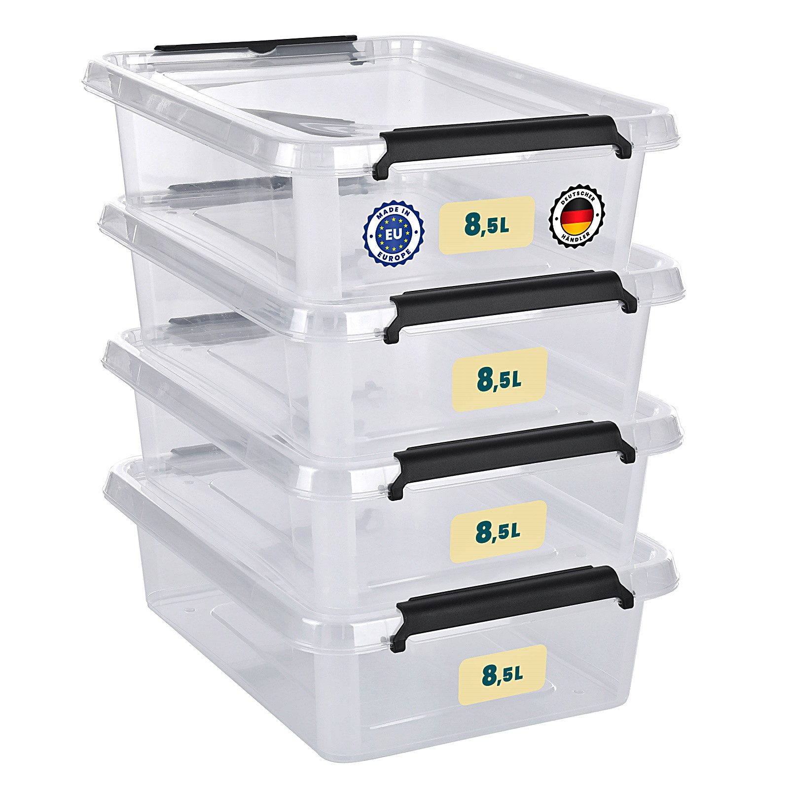 astor24 Aufbewahrungsbox Aufbewahrungsbox mit Deckel 4er Set Kunststoffbox Stapelbox Lagerbox (Plastikbox Aufbewahrung Regalbox Spielzeugbox, 4 St., Lagerbox) – Bild 4 von 5