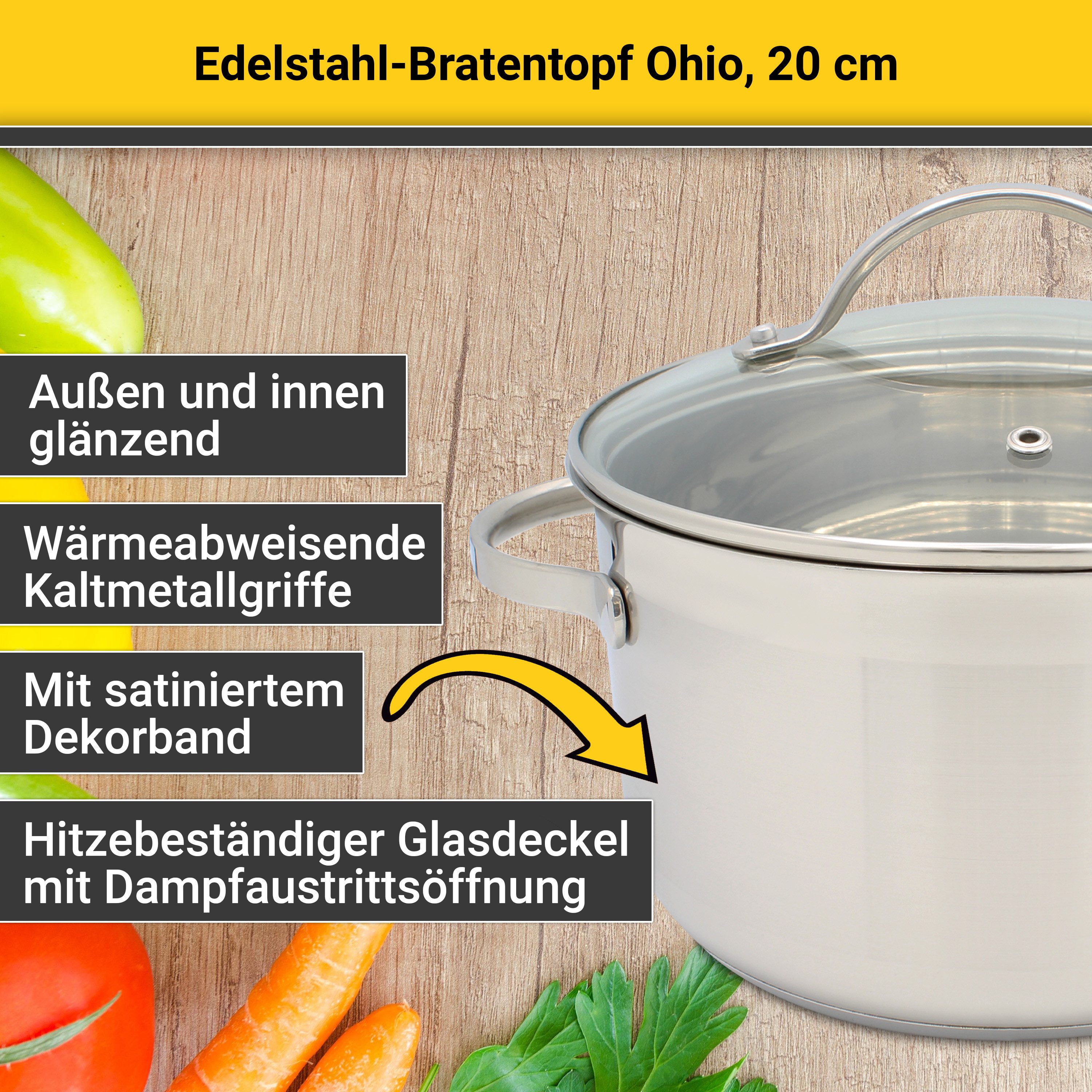 Krüger Bratentopf Ohio, Edelstahl (1-tlg), für Induktions-Kochfelder geeignet