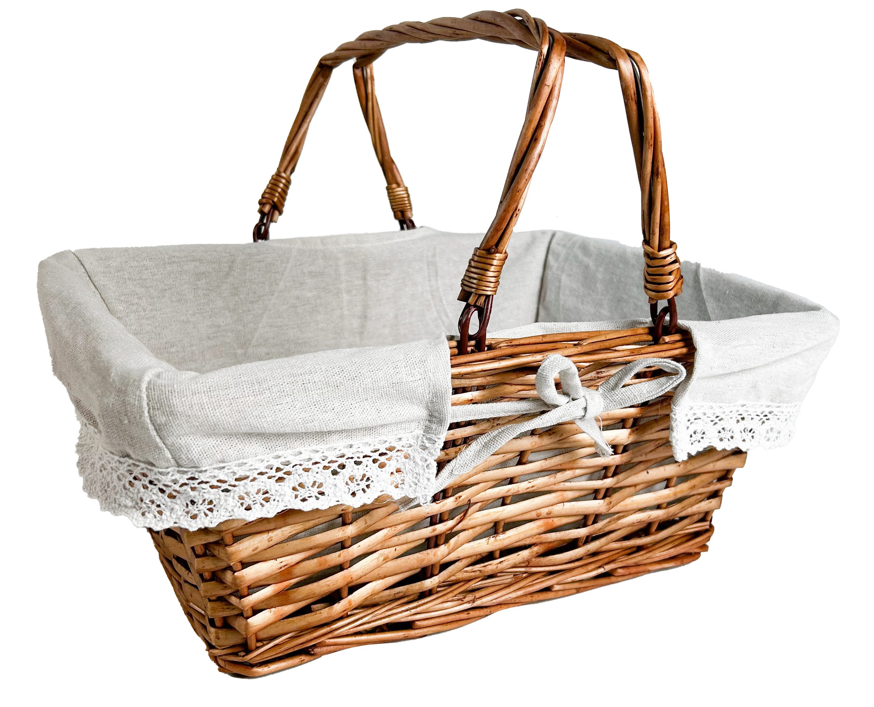 Dekokorb Weidenkorb Korb - Klapphenkel - mit Leinentextil