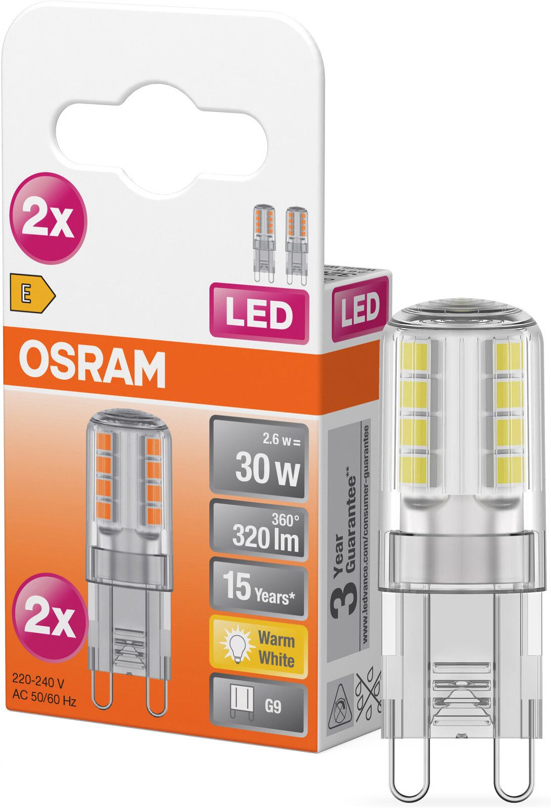 Osram LED-Leuchtmittel LED PIN Lampe, G9, 2 St., Warmweiß