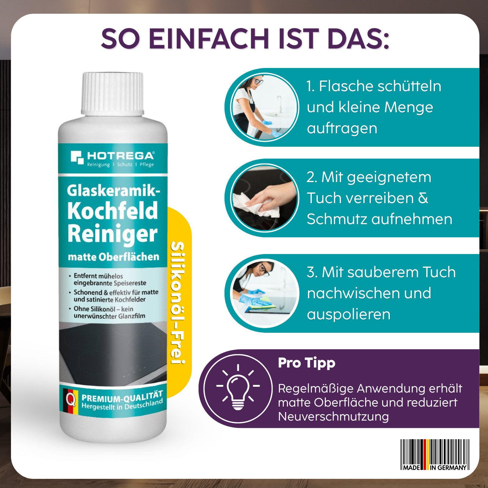 HOTREGA® Glaskeramik Kochfeld Reiniger Matt Herdreiniger 250 ml Küchenreiniger