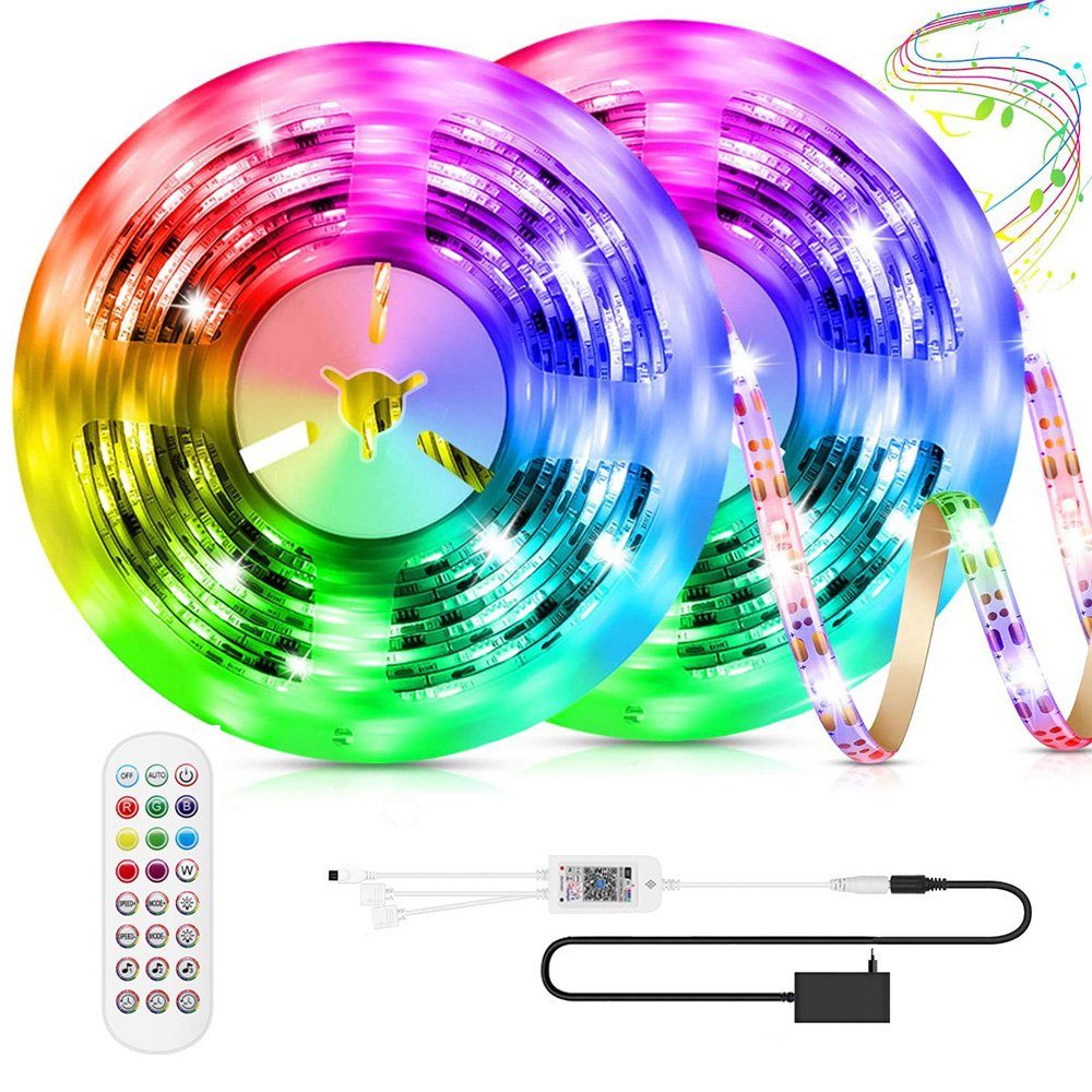 Rosnek LED Stripe 5m-15m,Smart WIFI,5050 RGB,Selbstklebend,LEDs Streifen, Lichterketten Lichtband