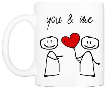 Cadouri Tasse YOU & ME Liebestasse, Partnertasse - Valentinstag, Keramik, Geschenk für den Partner, beidseitig bedruckt, handgefertigt, 330 ml