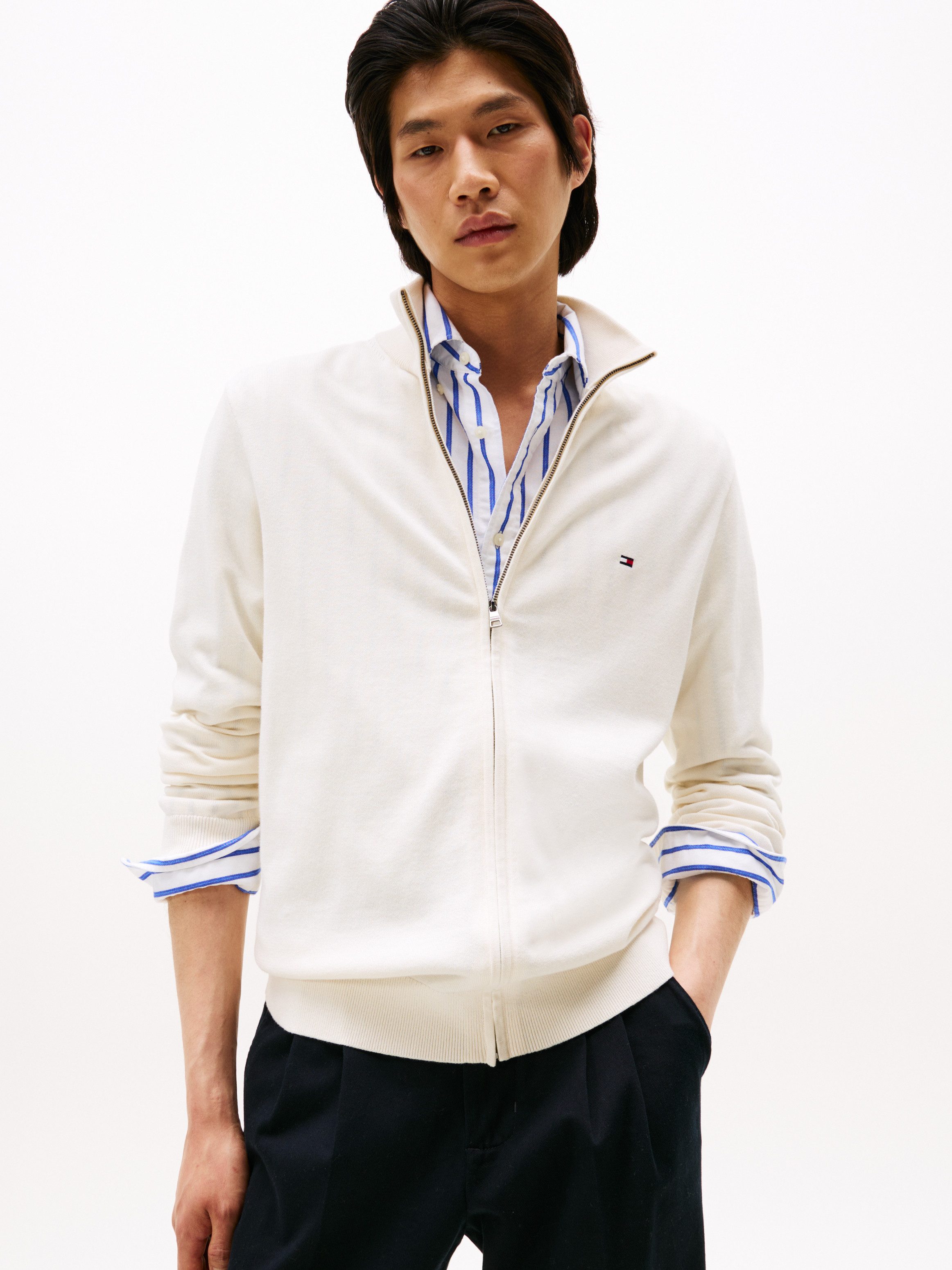 Tommy Hilfiger Strickjacke ESSENTIAL COTTON ZIP THRU mit Logostickerei günstig online kaufen