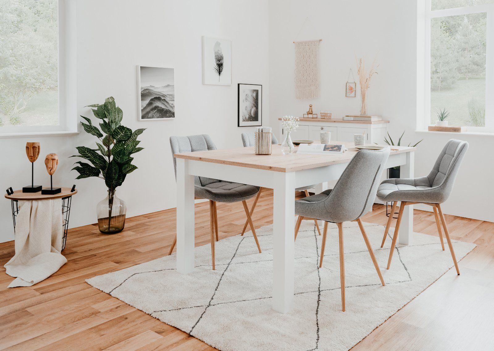 Furn.Design Esstisch Vestland (Küchentisch in weiß und Eiche Artisan, ausziehbar 160 - 215 cm), bis 8 Personen