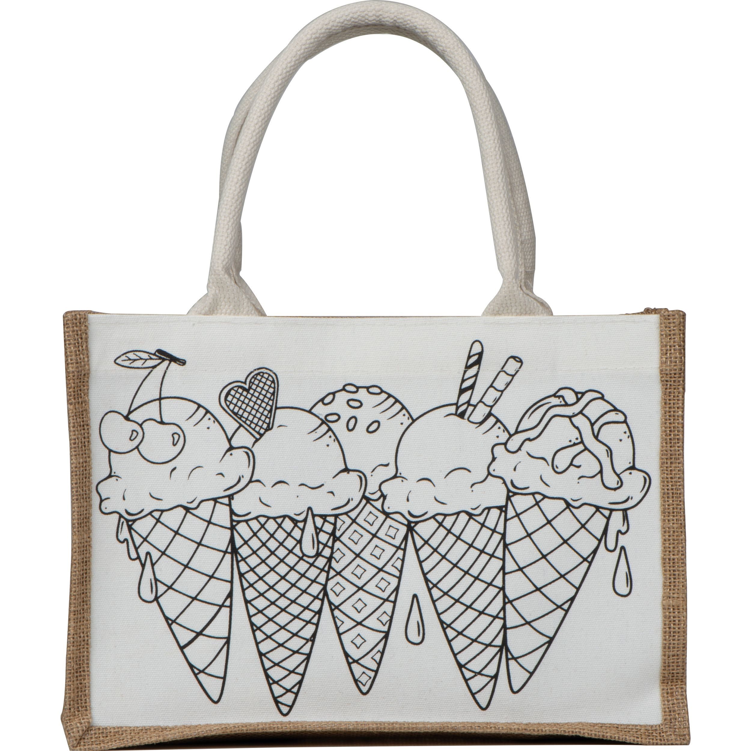 Macma Aufbewahrungstasche Jute Baumwolltasche zum Ausmalen / Einkaufstasche mit 6 Wachsmalkreide