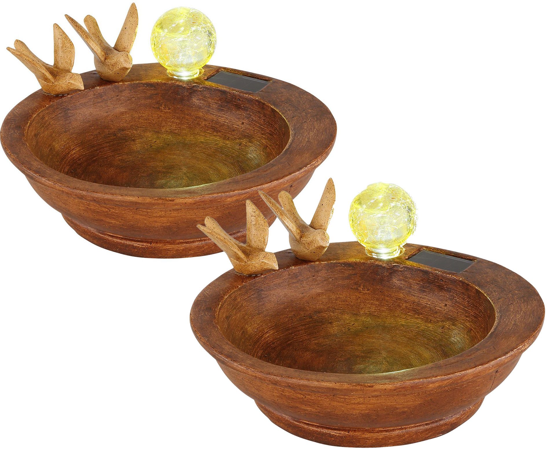 bmf-versand LED Solarleuchte Solarleuchte Garten Vogeltränke Solar 2er Set Solarlampe Außen, Gartendeko, LED fest integriert, Warmweiß, Rost Optik