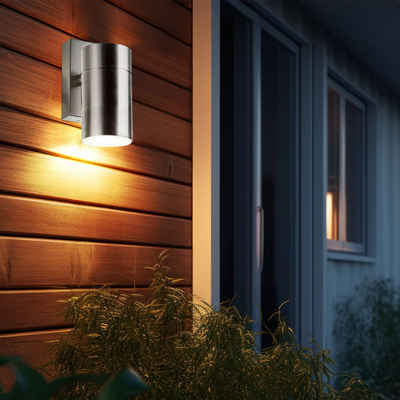 smartwares Außen-Wandleuchte, Leuchtmittel nicht inklusive, Wandlampe Wandleuchte Außenlampe Balkon IP44 Edelstahl silber 1x GU10