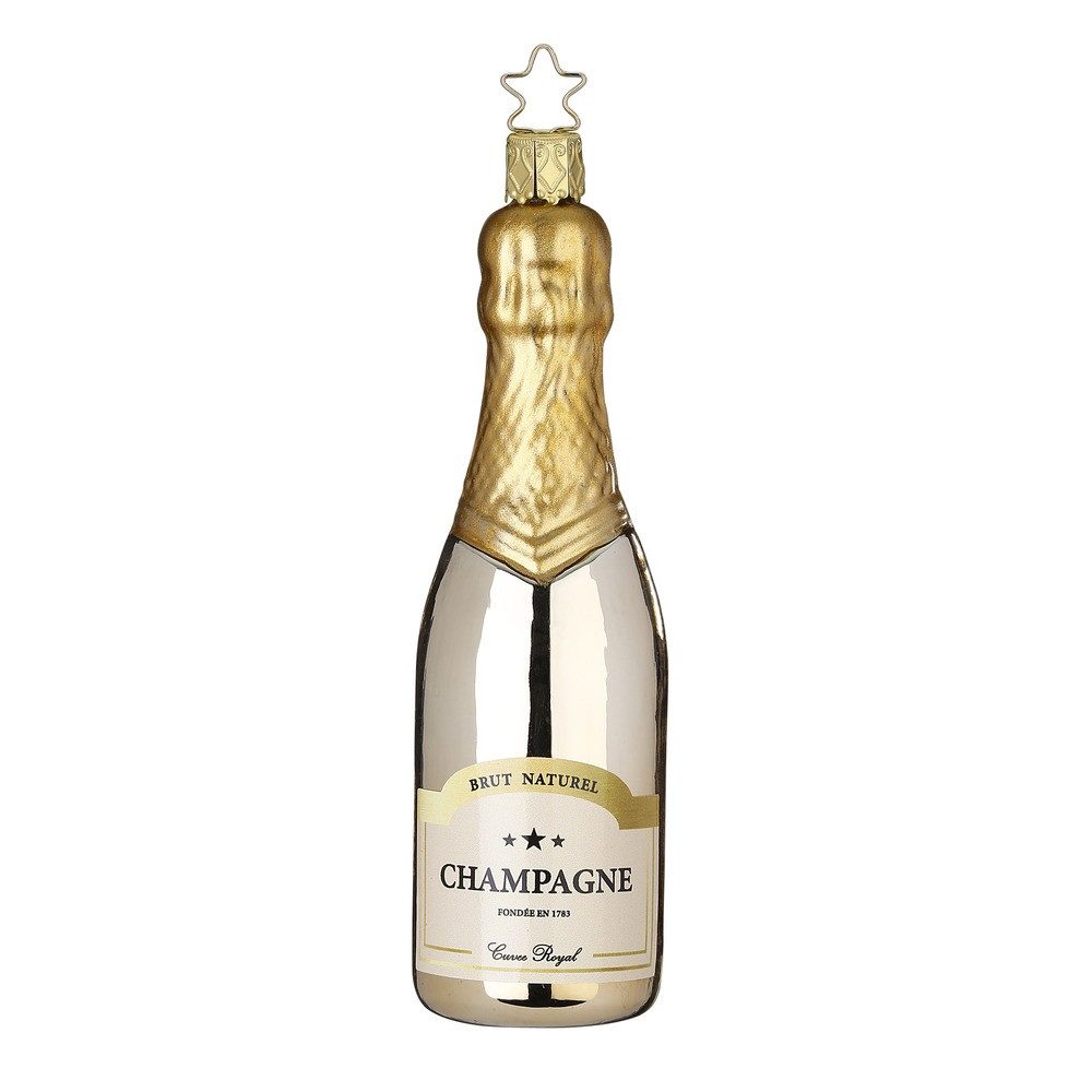 Christbaumschmuck Christbaumschmuck Flasche Champagner Salutations Glas 14 cm gold