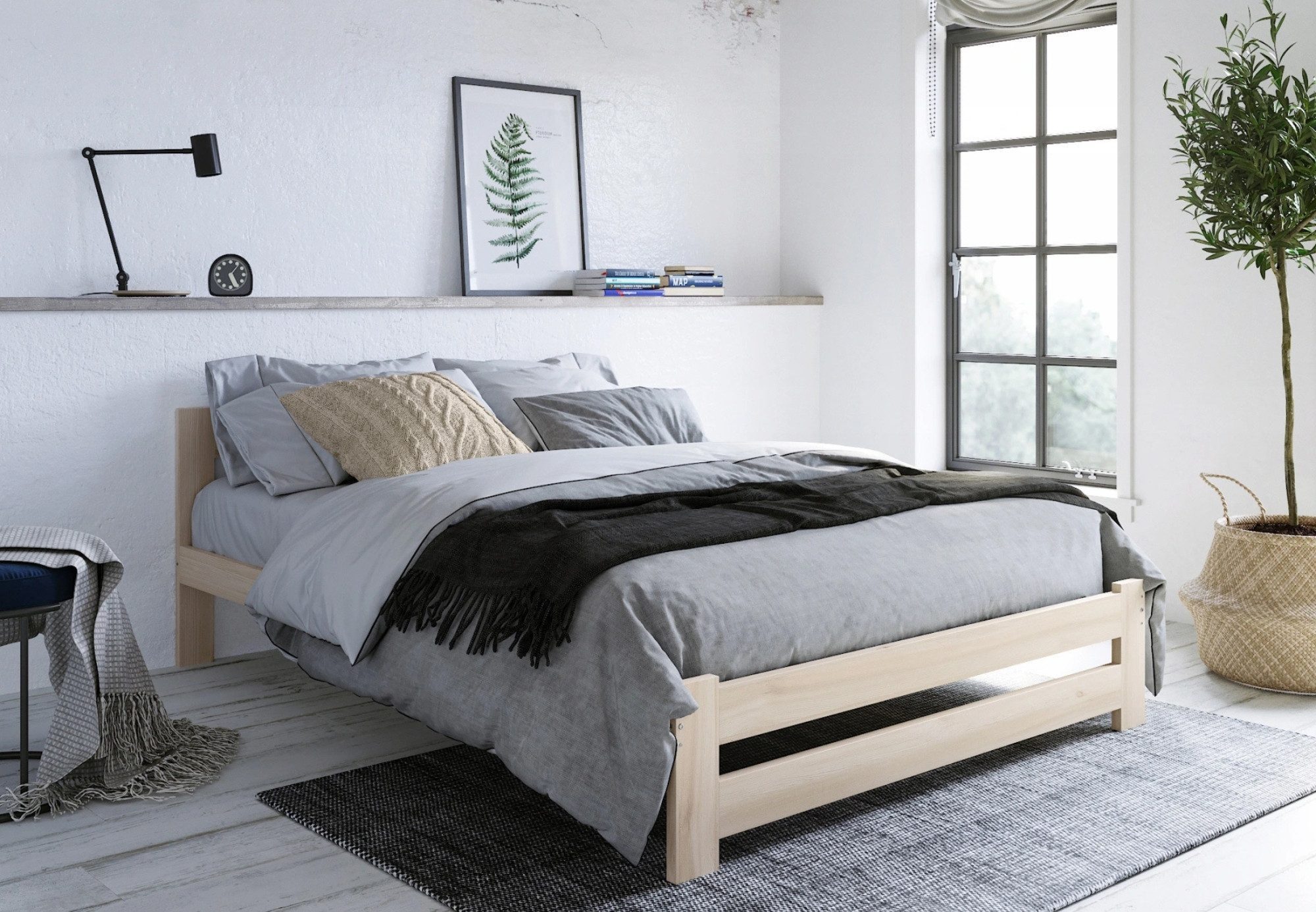Home Collective Holzbett mit Lattenrost Modern Bett Kiefer Bettgestell Massivholzbett Klassisch (90x200, 120x200, 140x200, 160x200 cm), Doppelbett, Skandi Boho  – Bild 3 von 5
