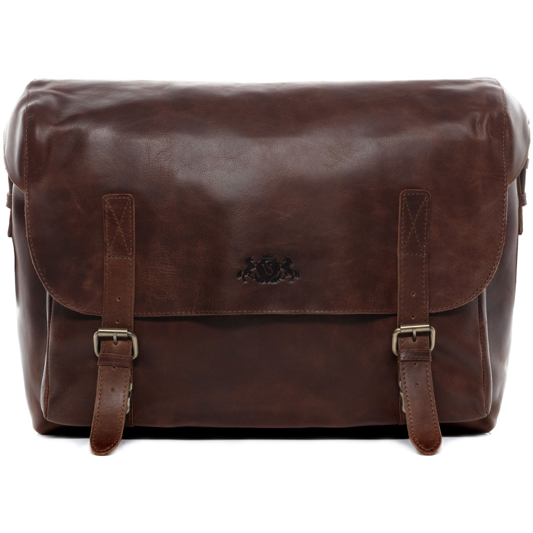 SID & VAIN Messenger Bag ETON Aktentasche 15 Zoll Laptop-Fach echt Leder, Businesstasche elegant flach Herren Damen Arbeitstasche braun