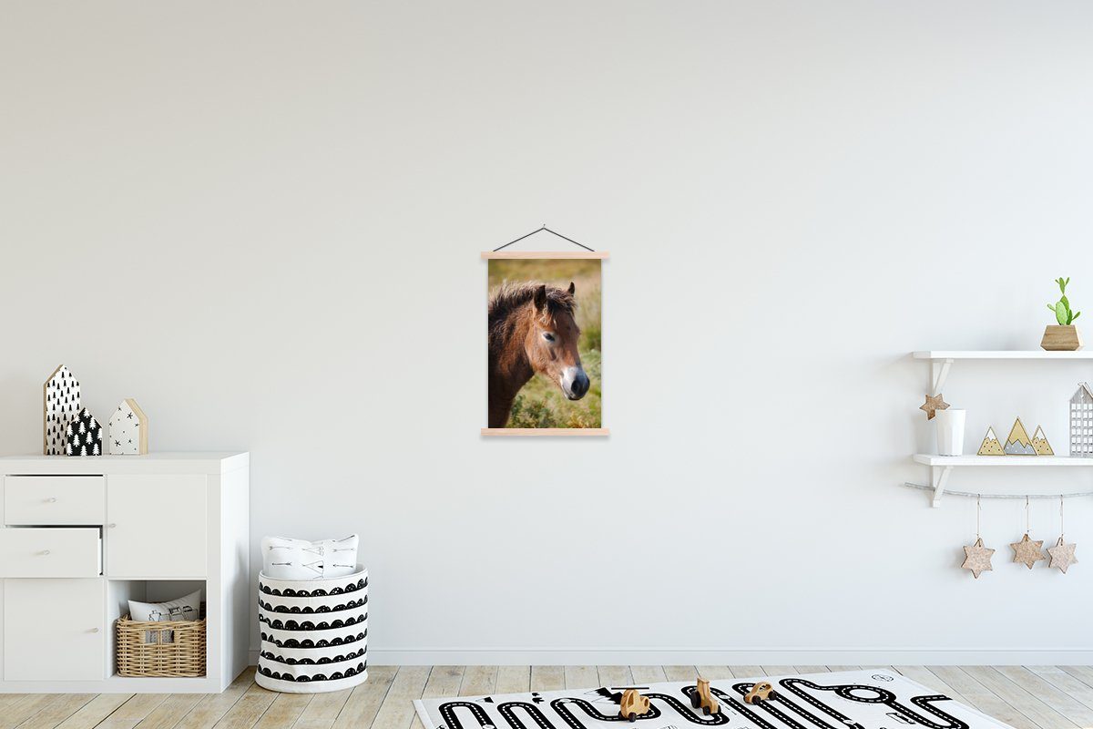 MuchoWow Poster Pferd - Pony - Porträt, (1 St), Posterleiste, Textilposter für Wohnzimmer, Bilderleiste, Magnetisch | Poster