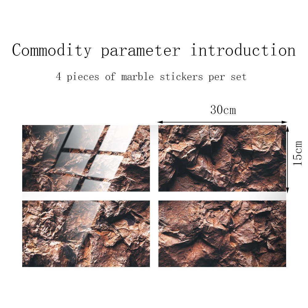 COOL-i ® Fliesenaufkleber Klebefliesen 4 Stück -30cm x 15cm, 3D Fliesenaufkleber (Marmor Optik), PVC Wasserfest,Selbstklebend,Hitzebeständig,Starke Klebefähigkeit