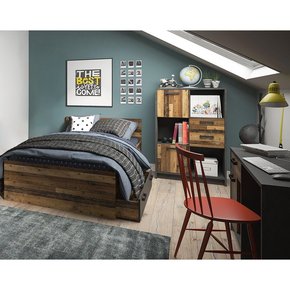 Lomadox Jugendzimmer-Set NELSON-129, (Sparset, 3-tlg), mit Bett 120x200, Schreibtisch und Highboard, in grau mit Holz