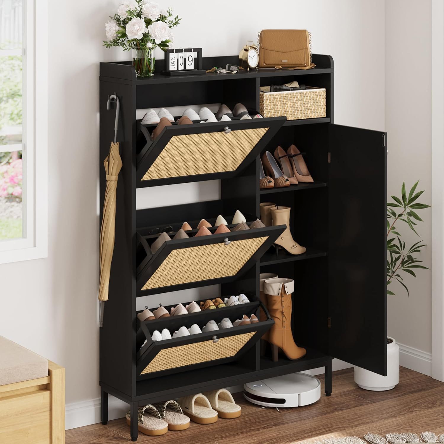 GarveeMore Schuhschrank aus Rattan mit 3 günstig online kaufen