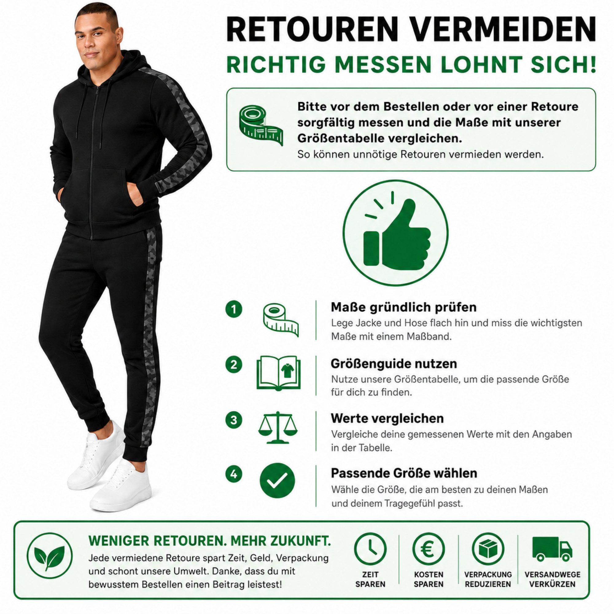 L.gonline Freizeitanzug Herren Jogginganzug zweifarbig sportlich mit Streifen, 526 (Kapuzenjacke mit Reißverschluss, Hose, 2-tlg), Fitness Freizeit Casual – Bild 5 von 5
