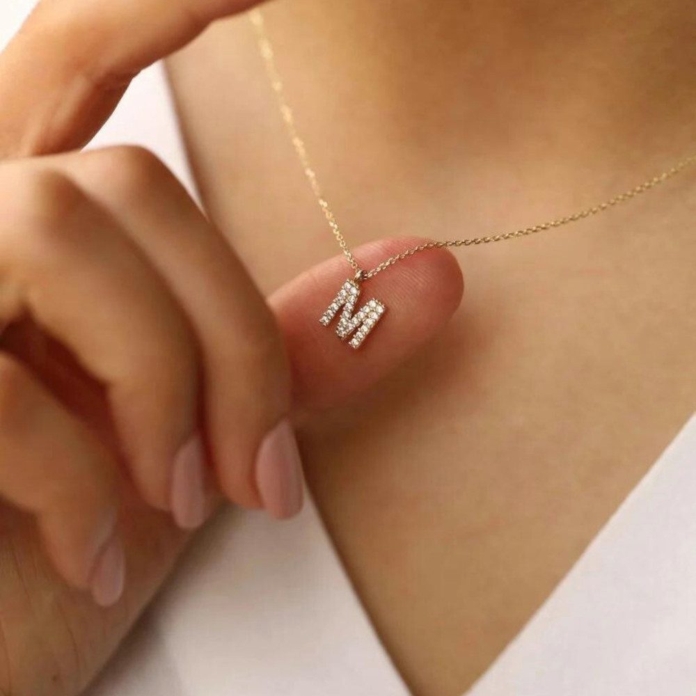 OTANTO Kette mit Einhänger Zirkonia Buchstaben Initial Halskette aus 925er Silber