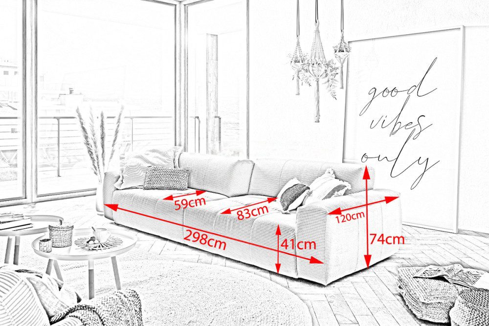 KAWOLA 3-Sitzer PALACE, Big Sofa Couch mit Sitztiefenverstellung Leder verschiedene Farben