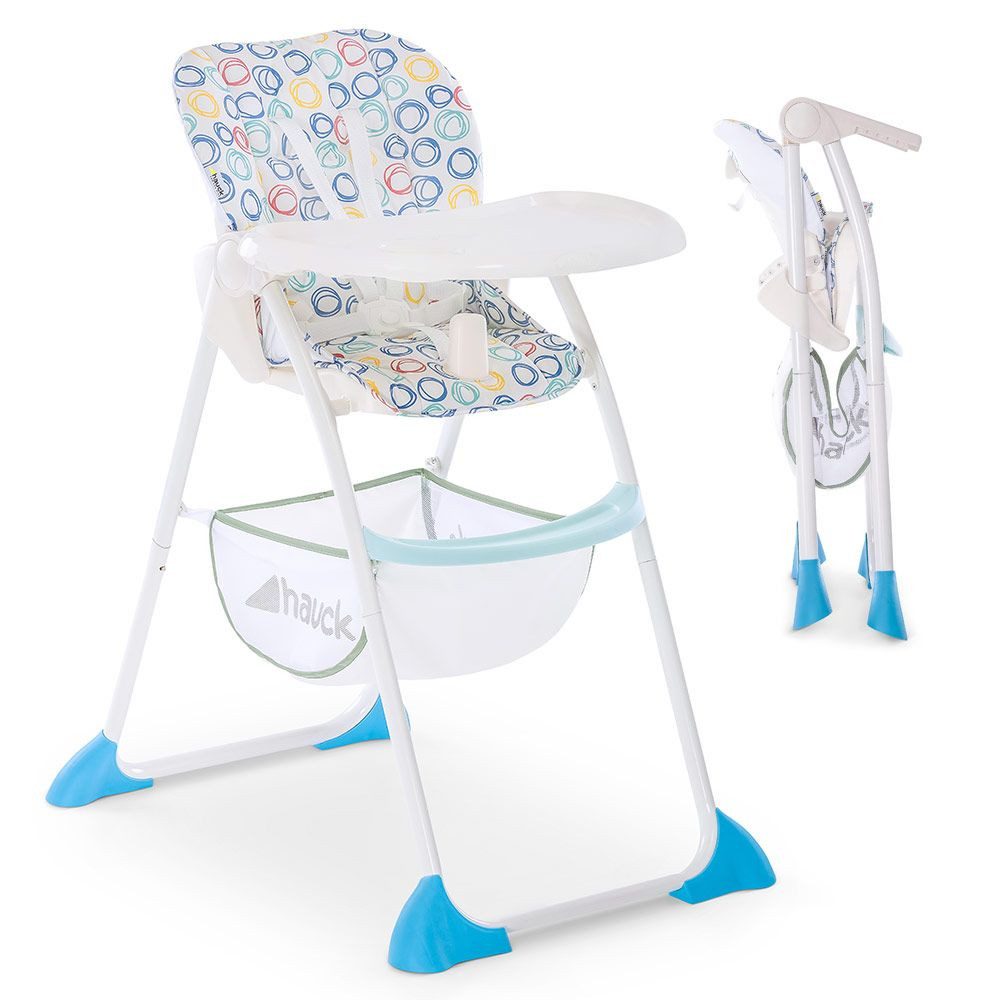 Hauck Hochstuhl Sitn Fold - Circles Multi, Kinderhochstuhl ab 6 Monate bis 15 kg mit Tisch, Verstellbar, klappbar