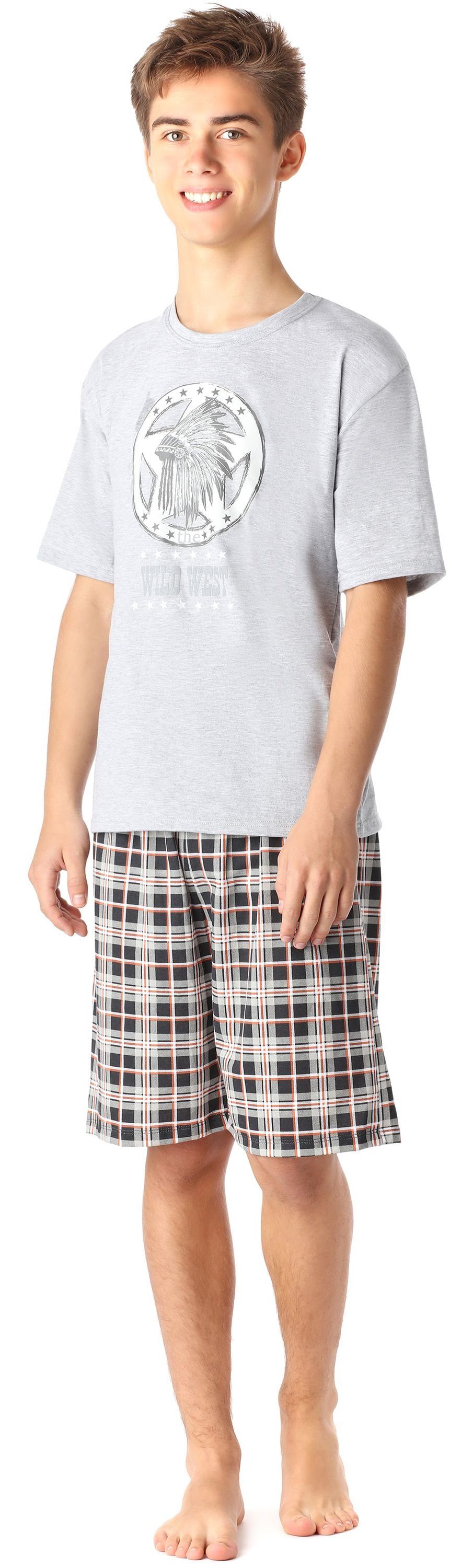 Schlafanzug MelangeKariert6 Baumwolle Jungen Set Schlafanzug Zweiteiliger Hausanzug Langarm Timone Pyjama