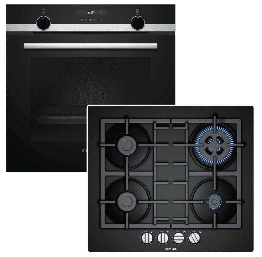 SIEMENS Backofen-Set LightControl EcoClean Auszug + Gas-Kochfeld FlameSelect autark 60cm