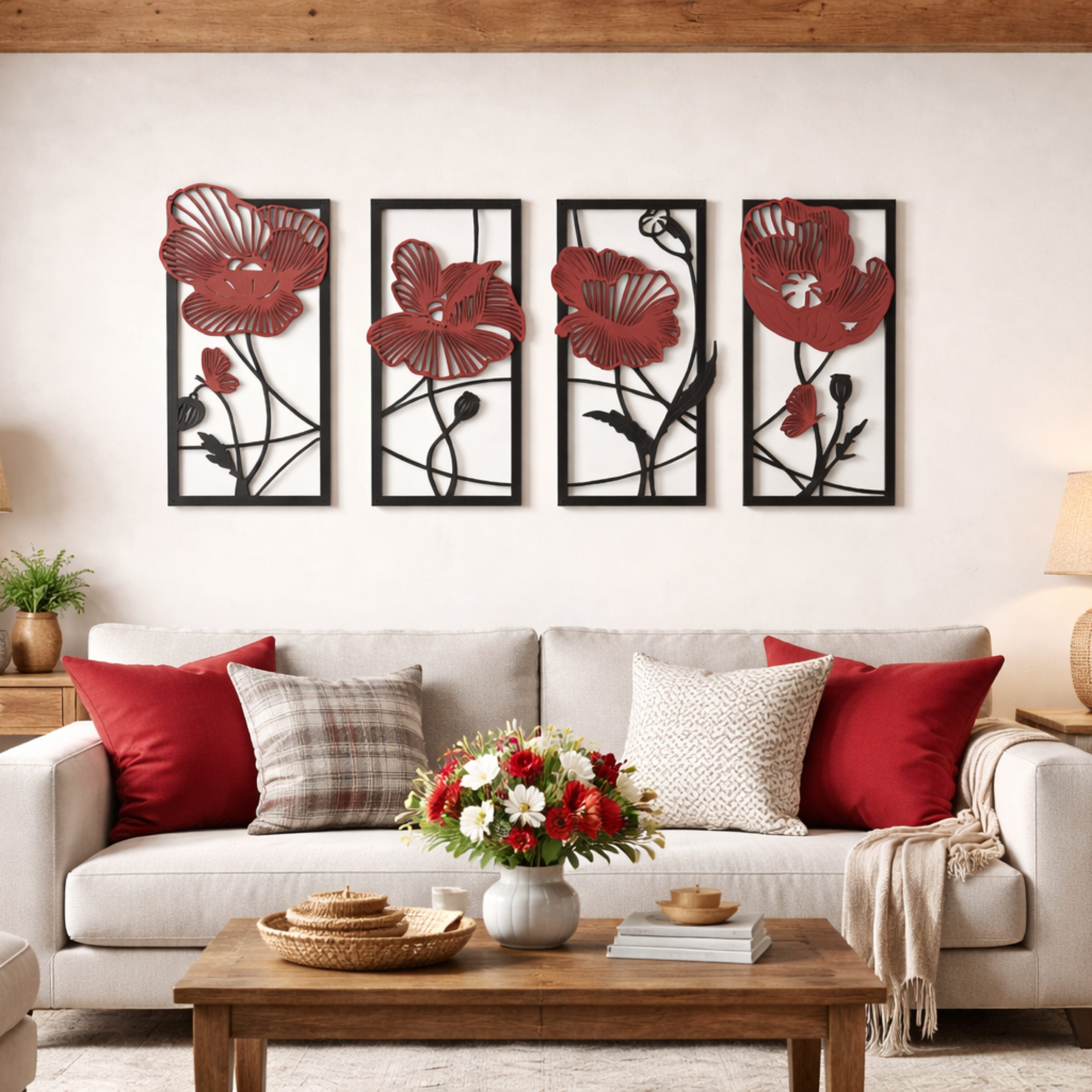 Outentin Wanddekoobjekt (MDF 5 mm, Laser-Cut, ungiftiges Finish, Montage ohne Bohren), 3D Holz Wandbild Laser-Cut – 8 Motive, Gold, Schwarz-Rot, Wanddeko