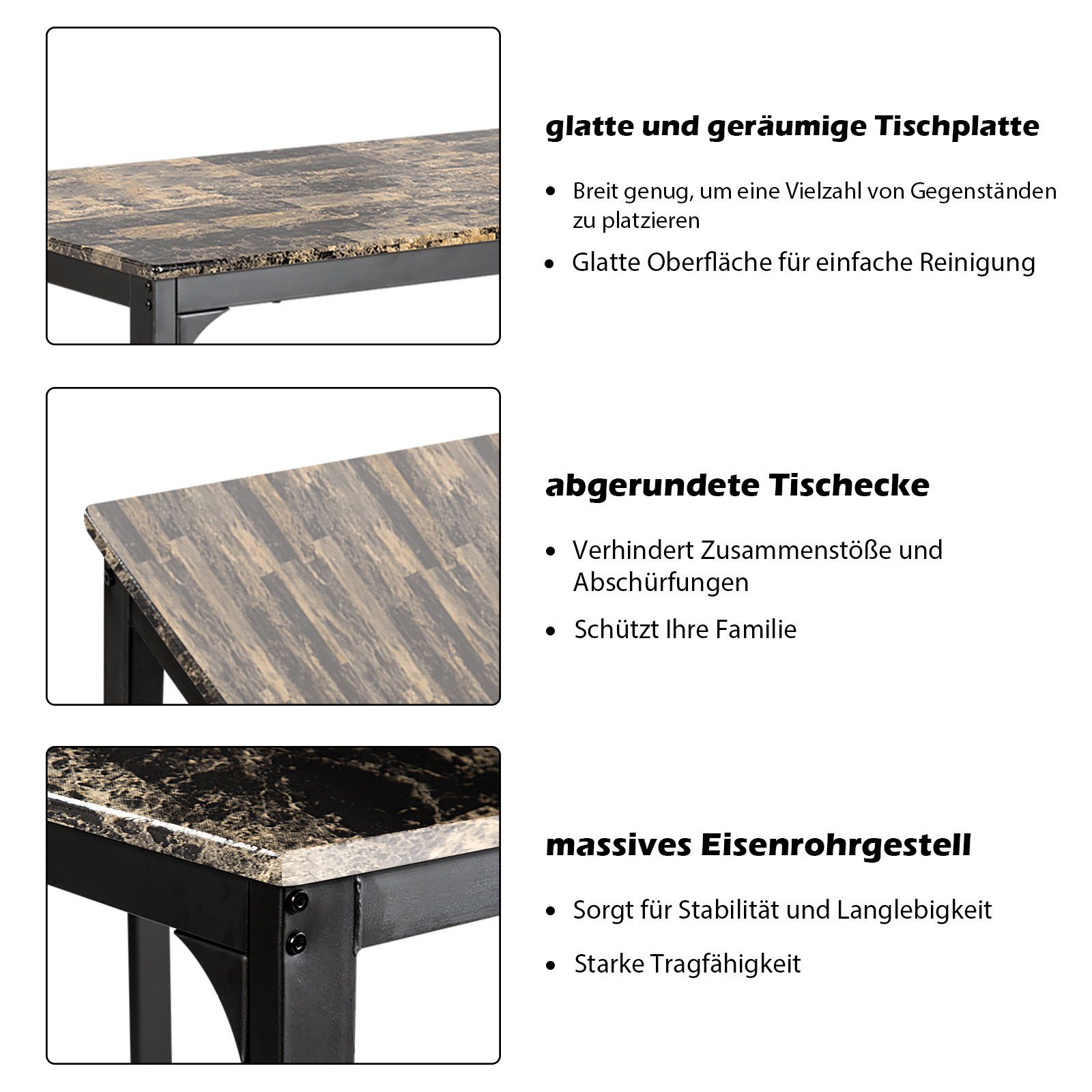 COSTWAY Essgruppe, 3 teilig, Esstisch Stühlen, Metall gepolstert, 2 braun mit