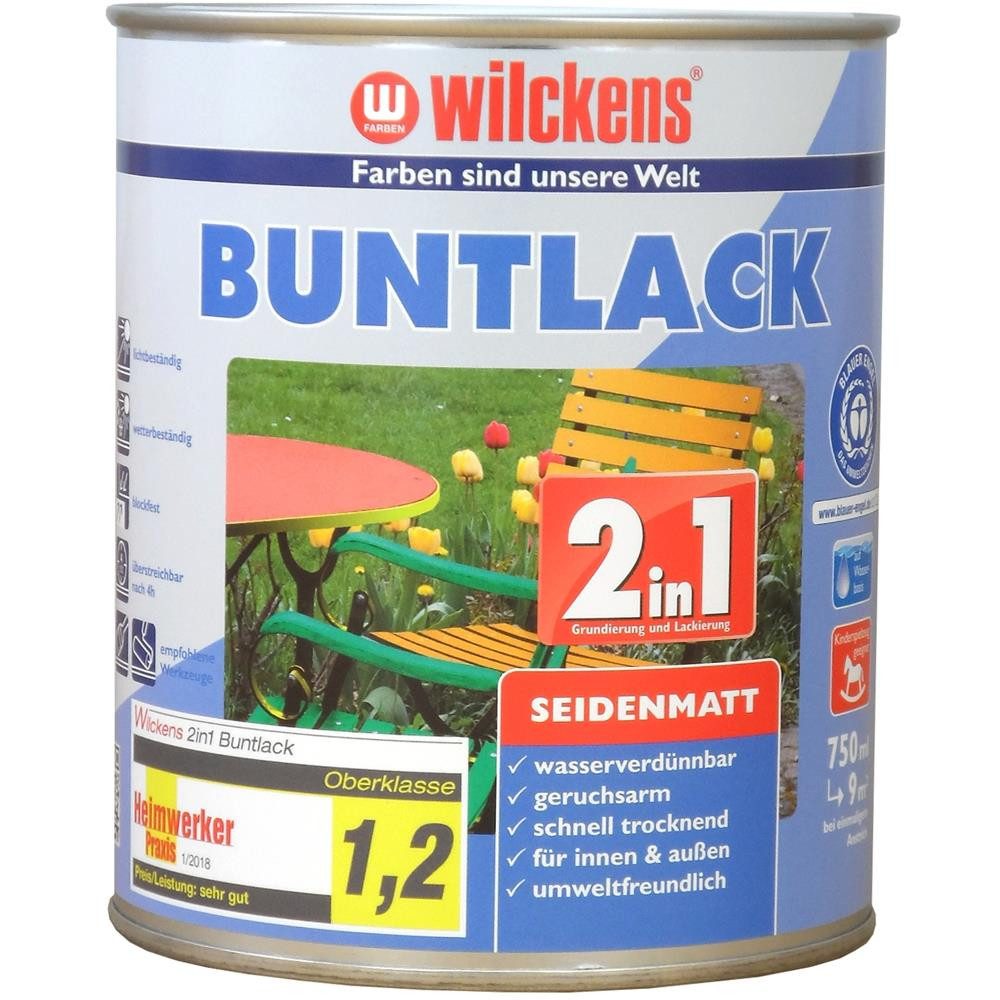 Wilckens Farben Acryl-Buntlack Buntlack 2in1 Lack, seidenmatt, Cremeweiß RAL 9001, 750 ml