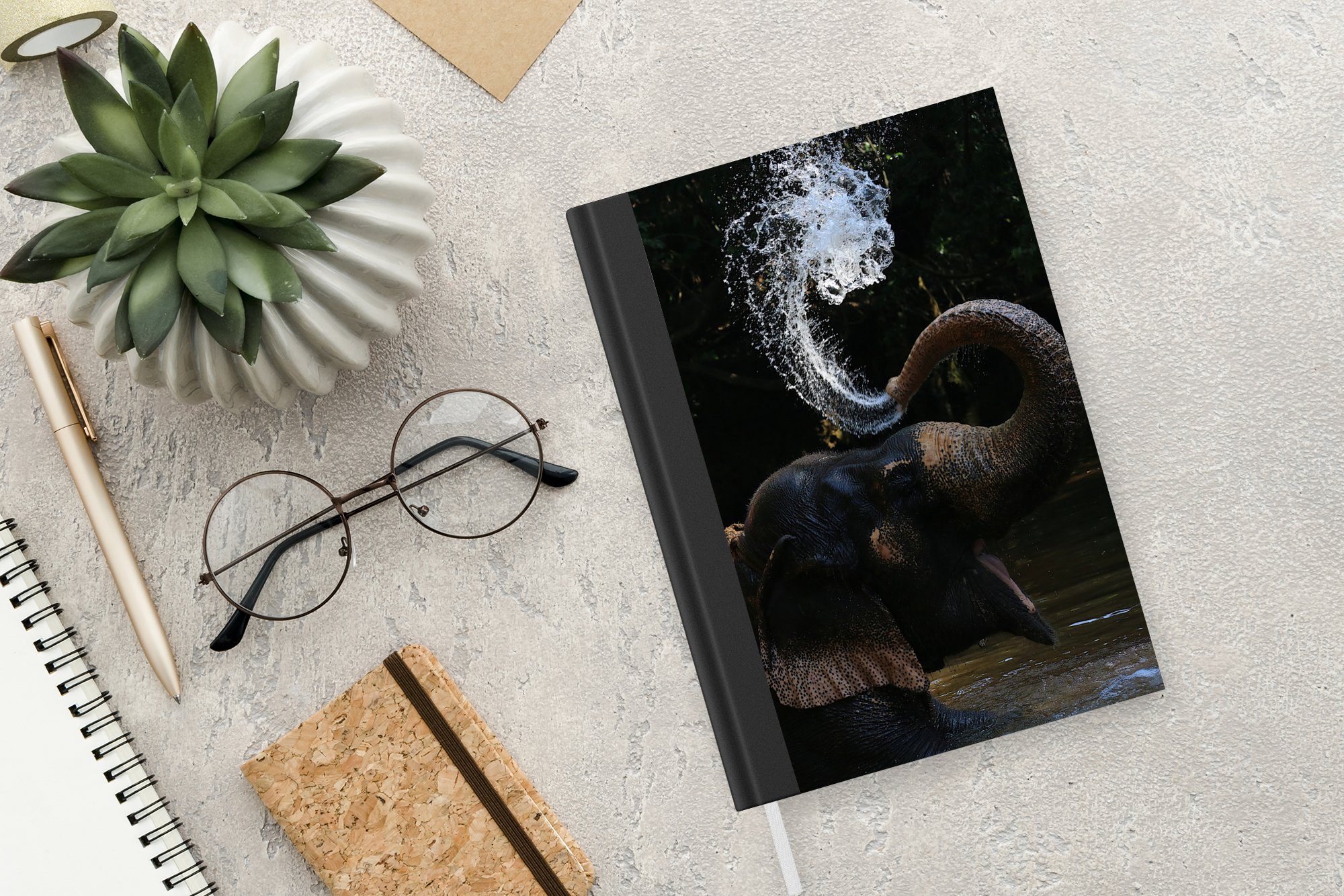 - Wasser A5, Elefant Journal, Seiten, Rüssel Tiere Haushaltsbuch - Merkzettel, Natur, - - Notizbuch Tagebuch, 98 Notizheft, MuchoWow