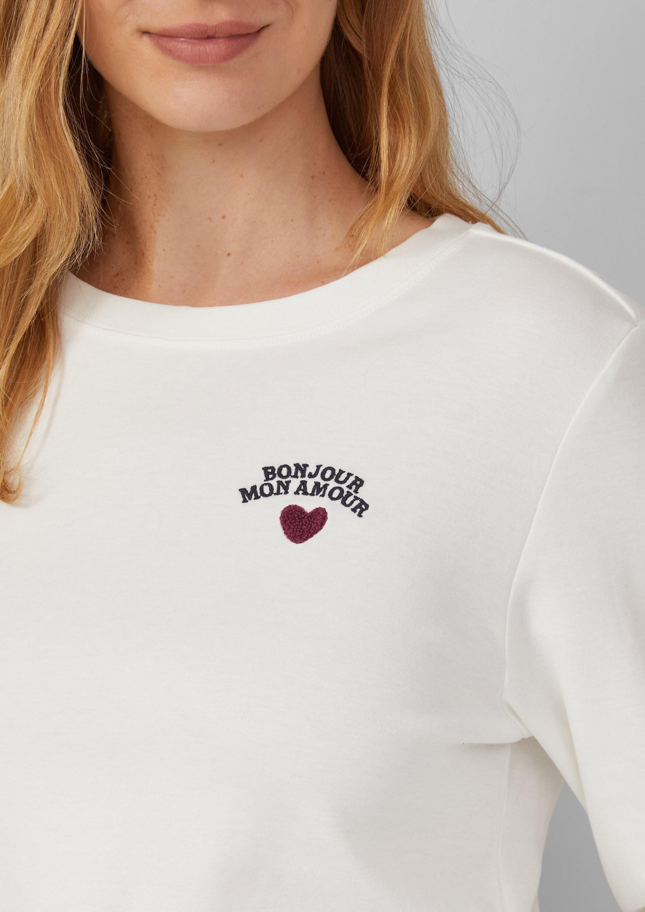 s.Oliver Langarmshirt T-Shirt Verkürztes Longsleeve mit Stickerei-Detail